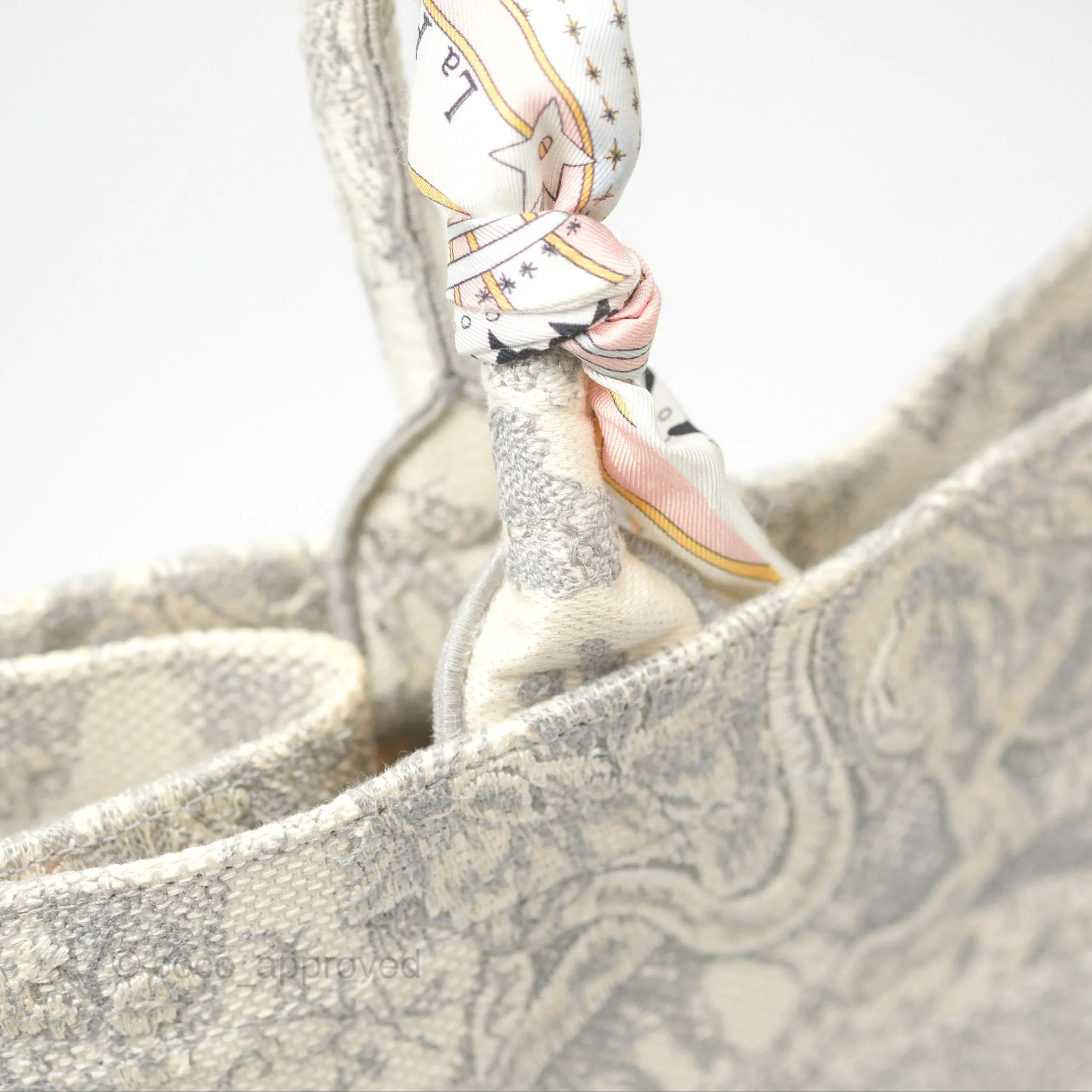 Christian Dior Medium (Old Small) Book Tote Embroidered Toile De Jouy Light Grey Canvas