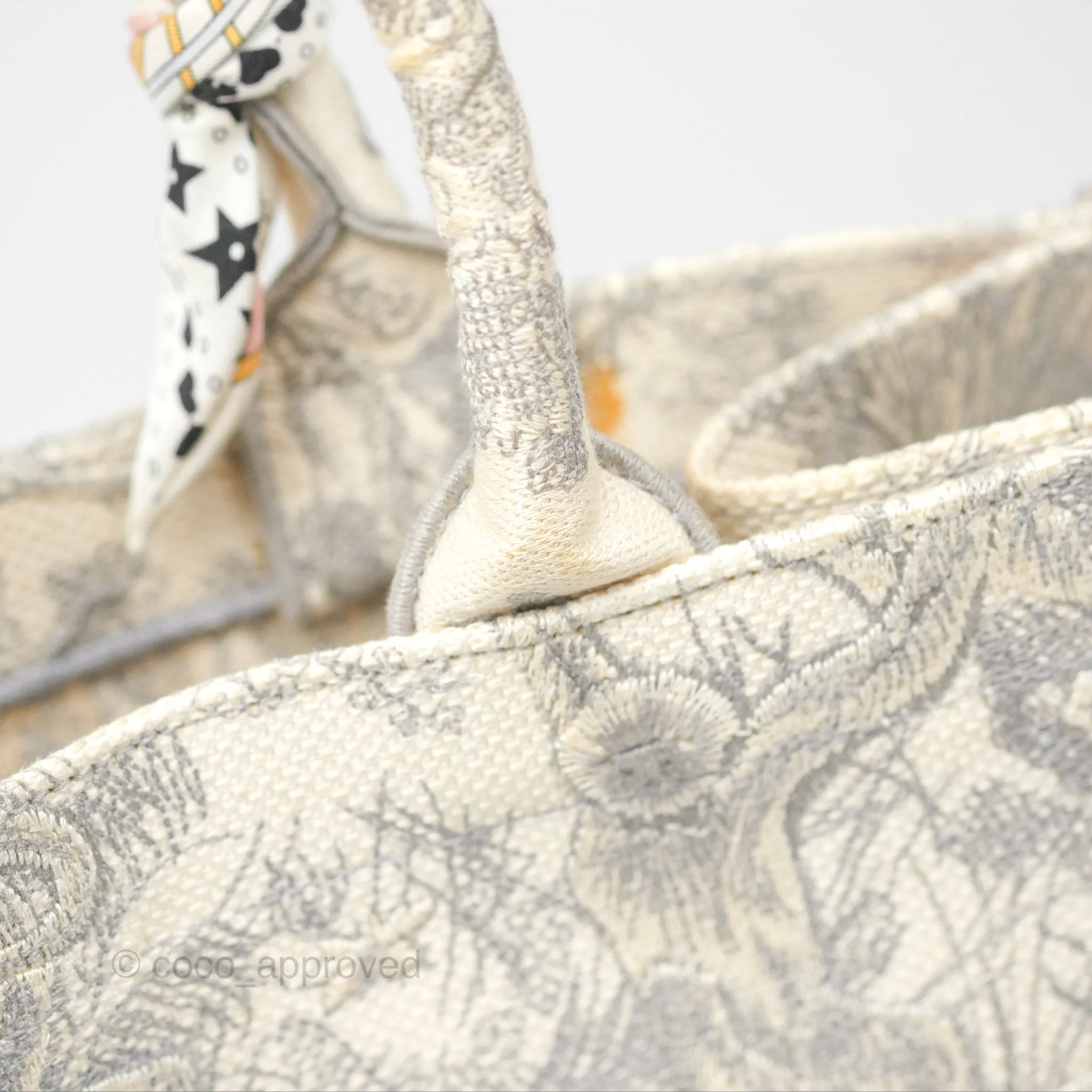 Christian Dior Medium (Old Small) Book Tote Embroidered Toile De Jouy Light Grey Canvas