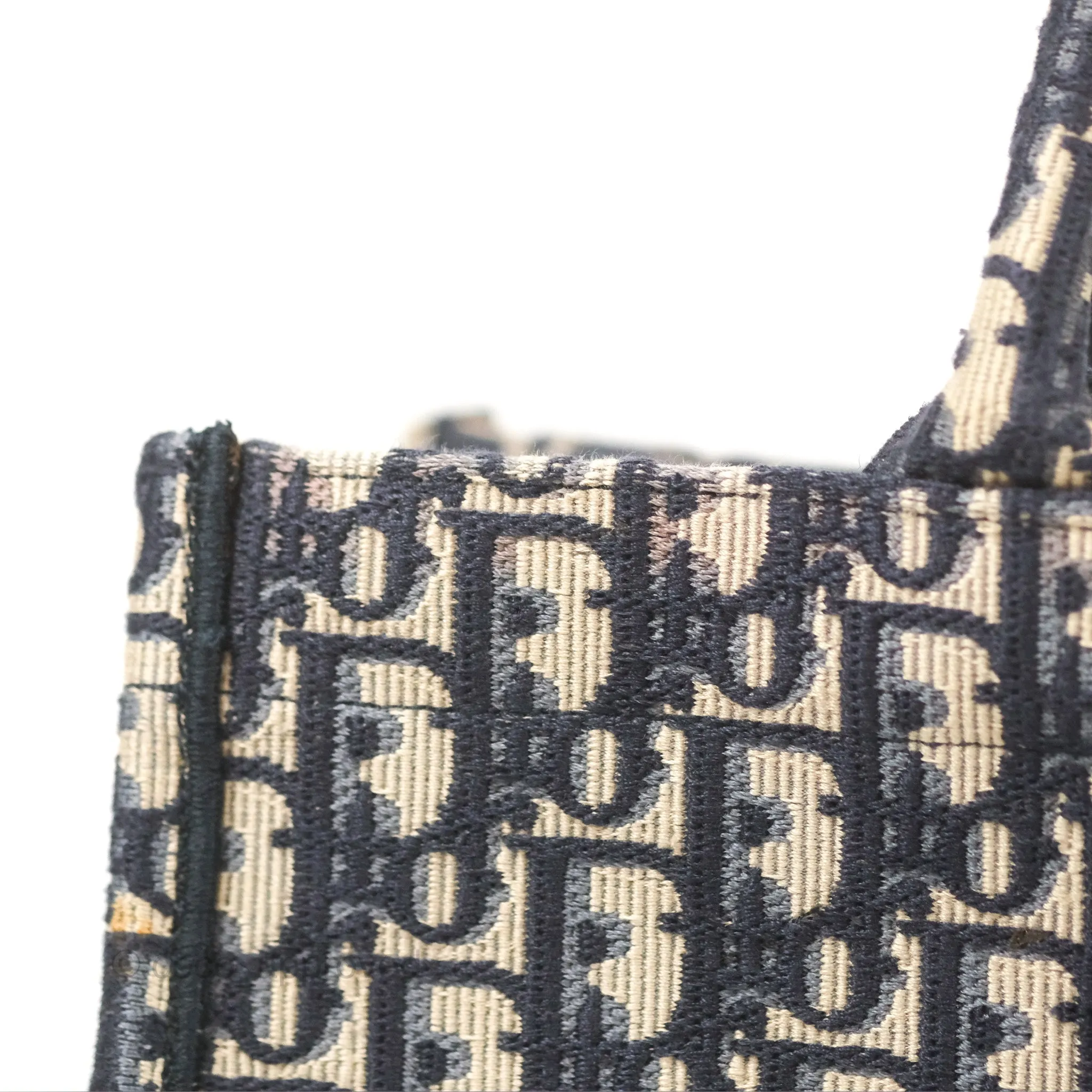 Christian Dior Medium (Old Small) Dior Navy Oblique Embroidery Canvas Book Tote