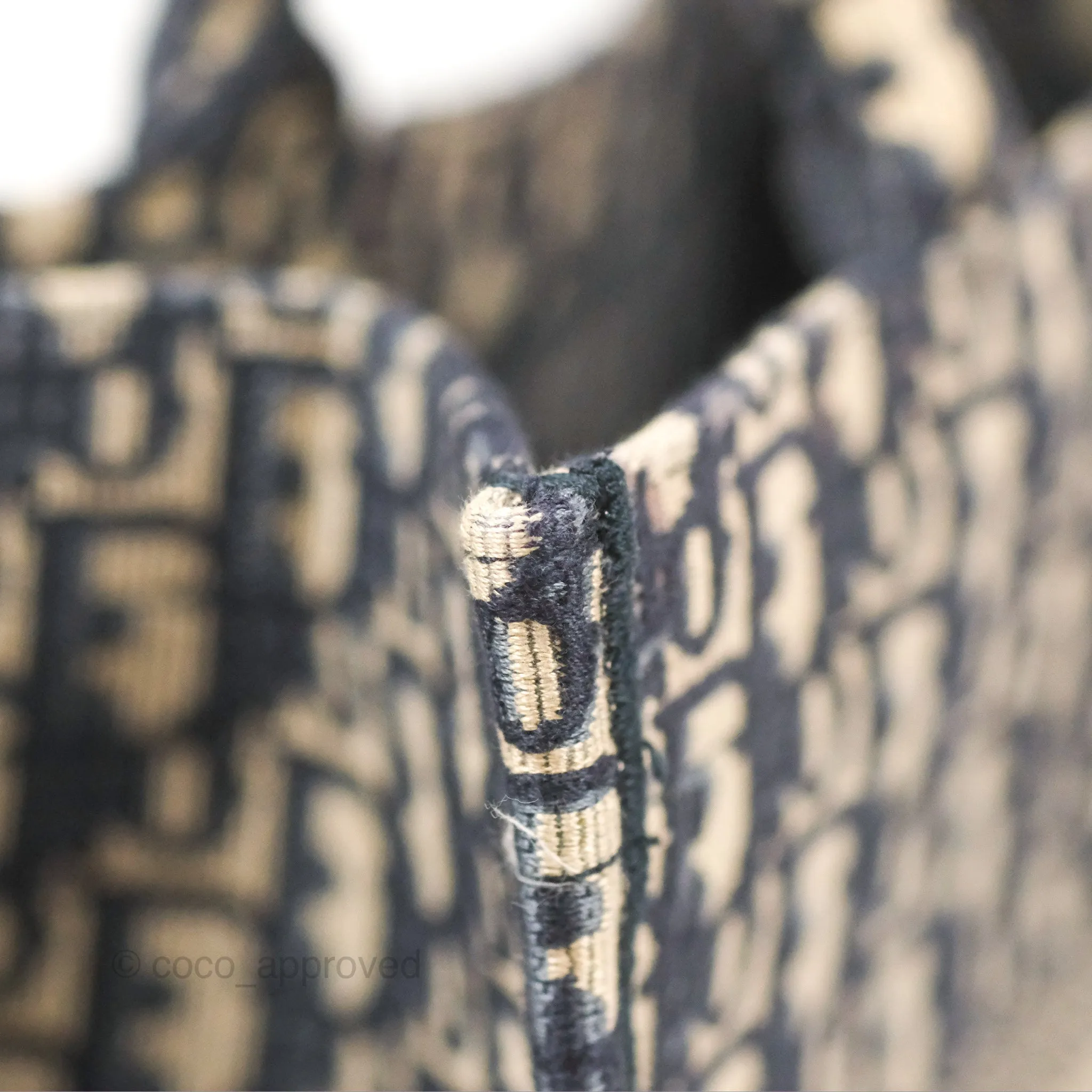 Christian Dior Medium (Old Small) Dior Navy Oblique Embroidery Canvas Book Tote