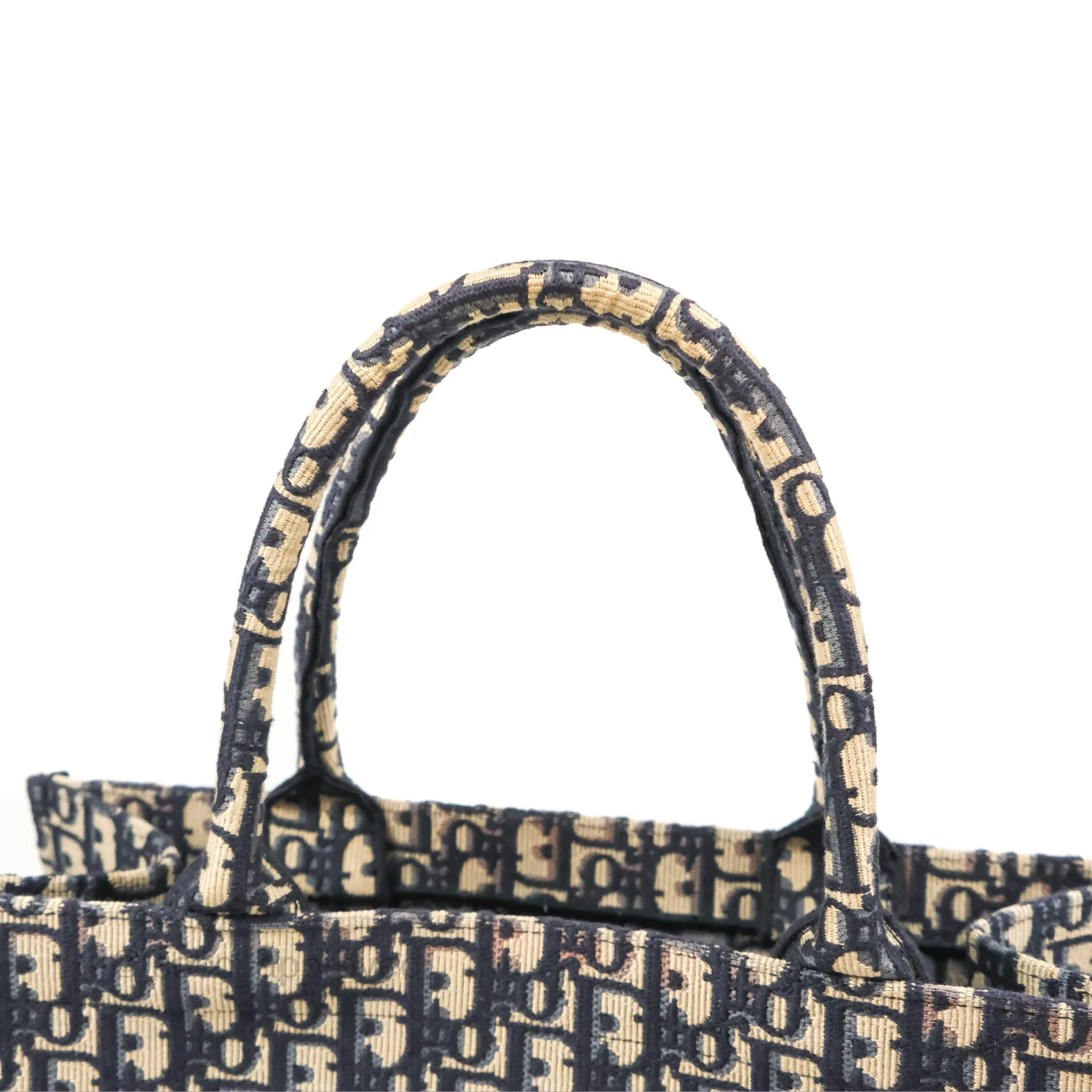 Christian Dior Medium (Old Small) Dior Navy Oblique Embroidery Canvas Book Tote