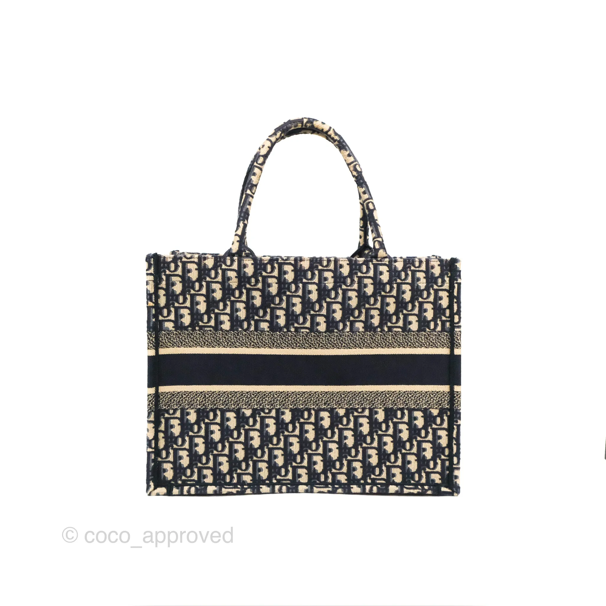 Christian Dior Medium (Old Small) Dior Navy Oblique Embroidery Canvas Book Tote