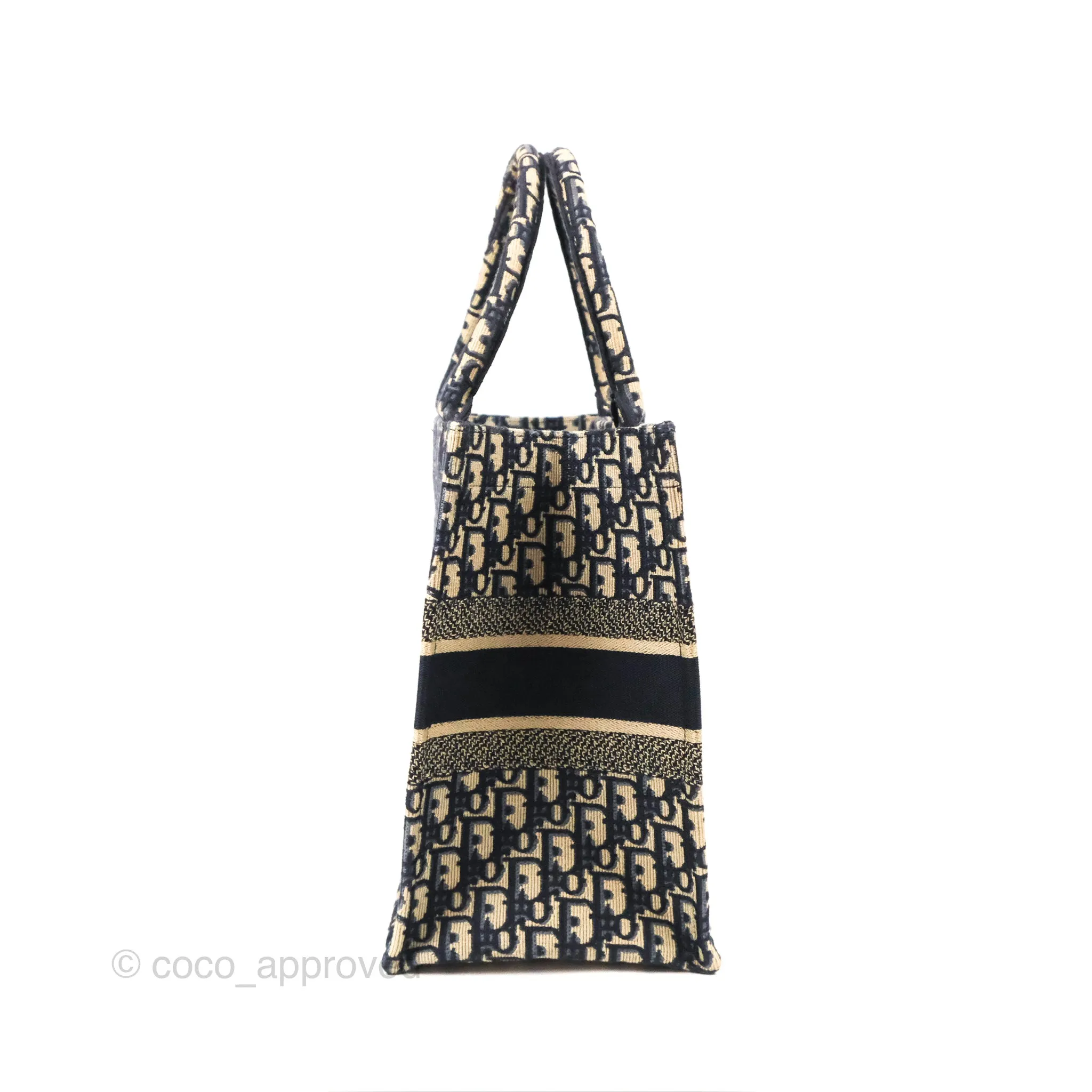 Christian Dior Medium (Old Small) Dior Navy Oblique Embroidery Canvas Book Tote