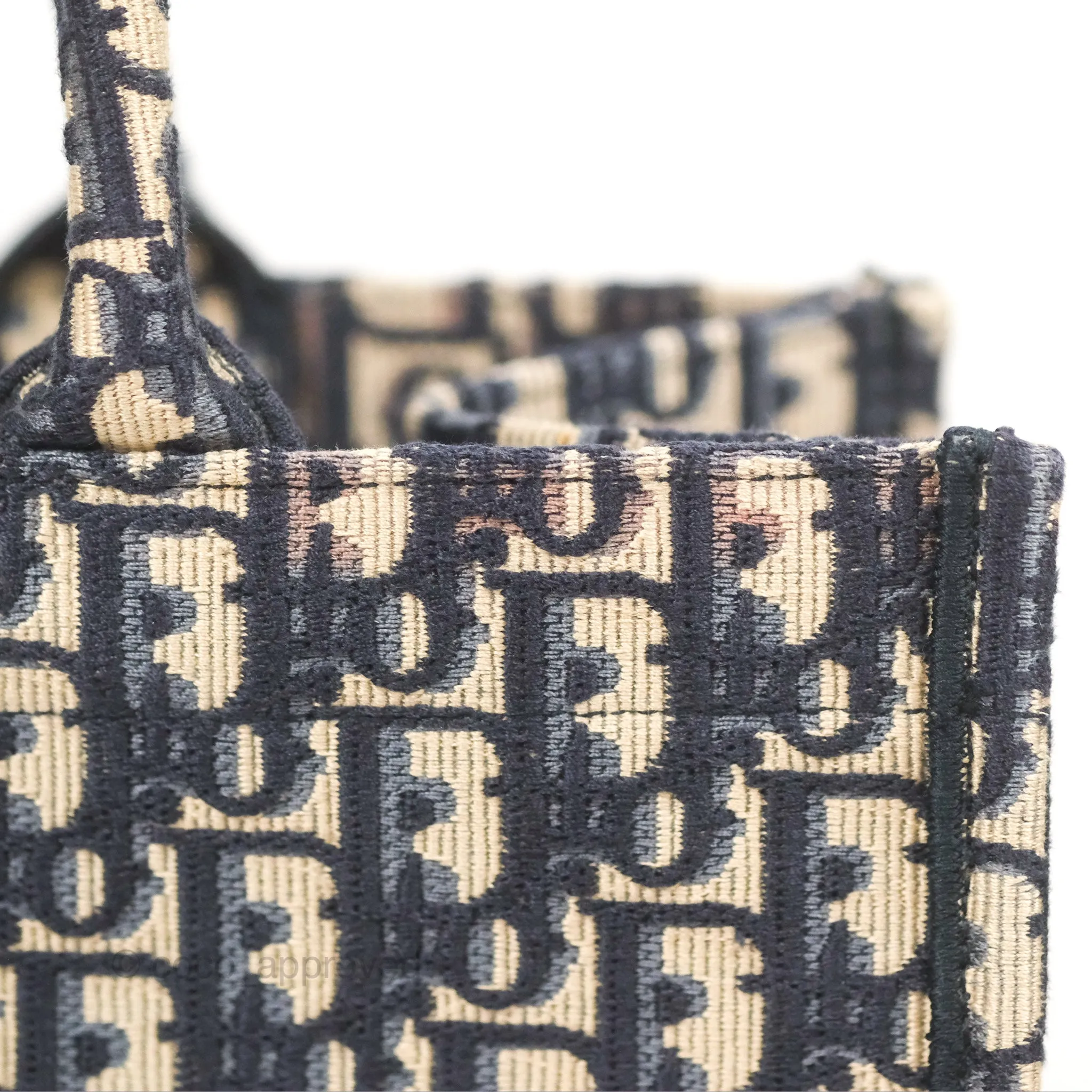 Christian Dior Medium (Old Small) Dior Navy Oblique Embroidery Canvas Book Tote