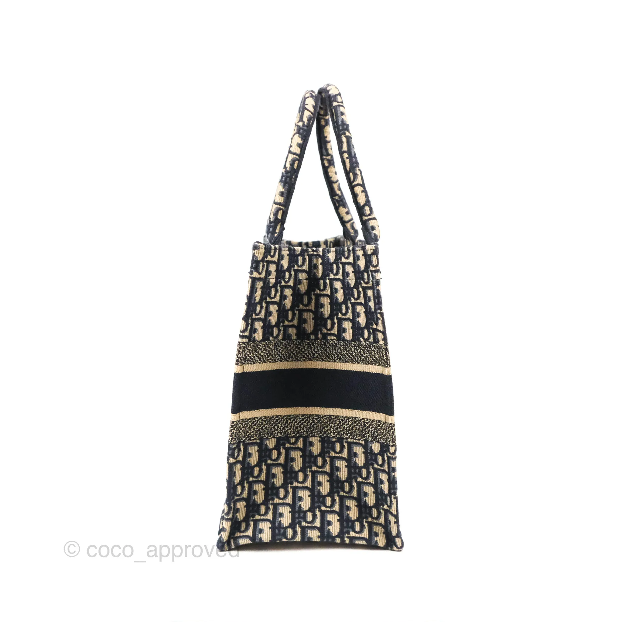 Christian Dior Medium (Old Small) Dior Navy Oblique Embroidery Canvas Book Tote