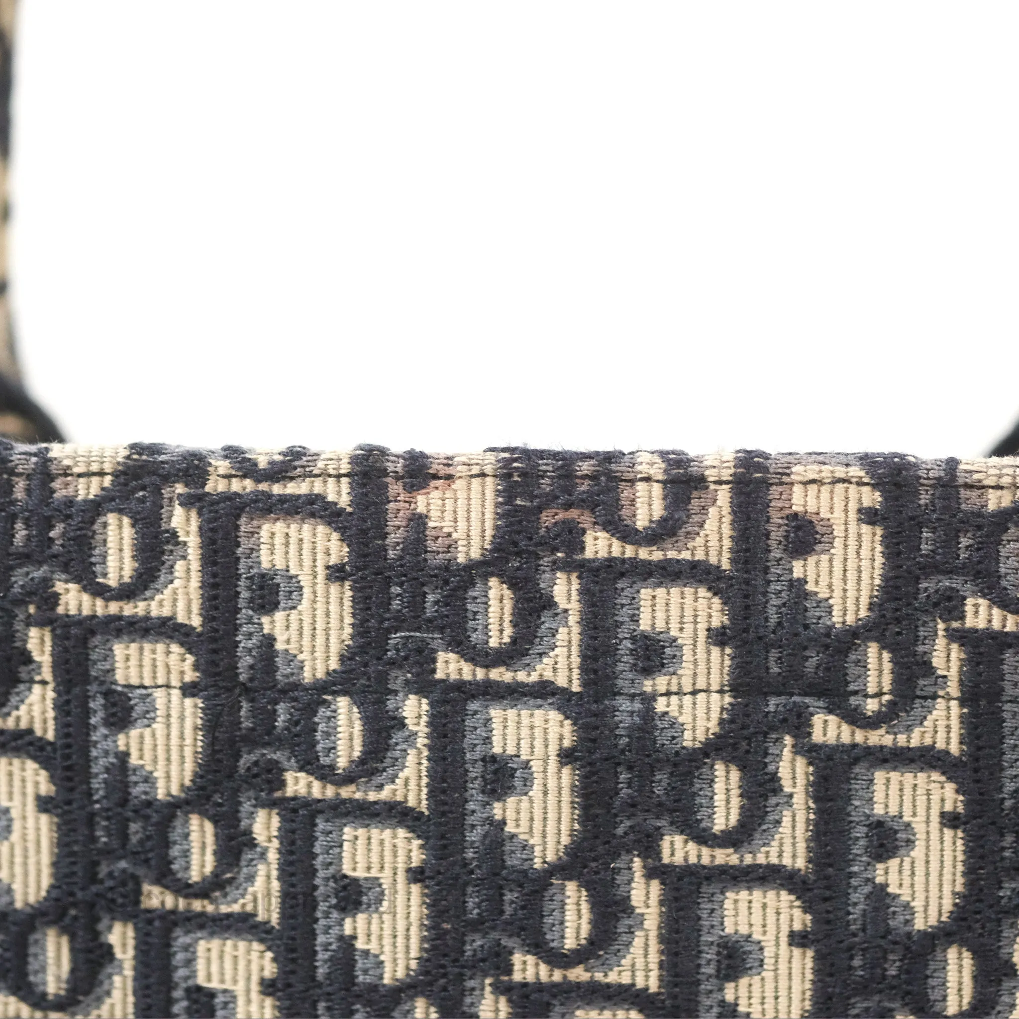 Christian Dior Medium (Old Small) Dior Navy Oblique Embroidery Canvas Book Tote