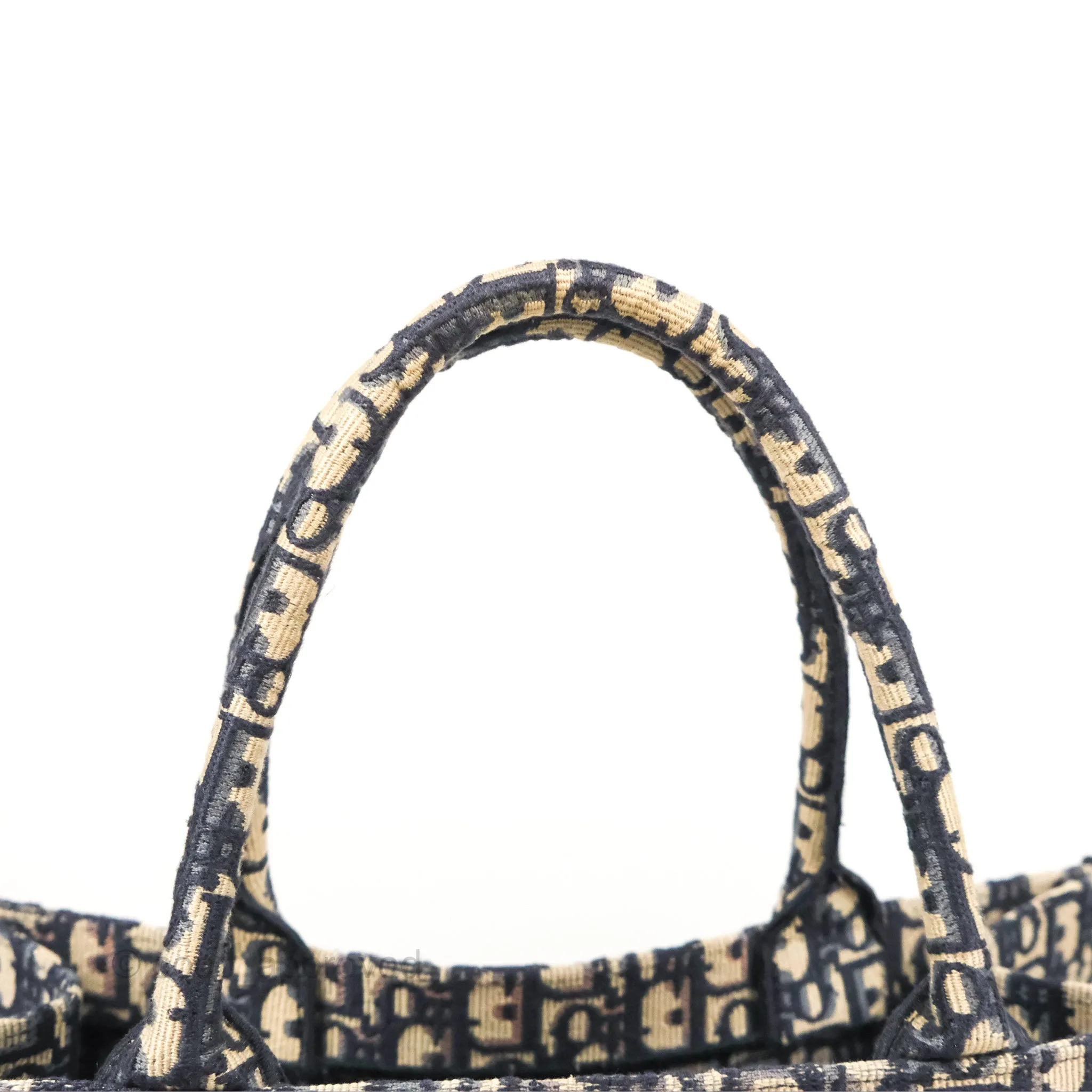 Christian Dior Medium (Old Small) Dior Navy Oblique Embroidery Canvas Book Tote
