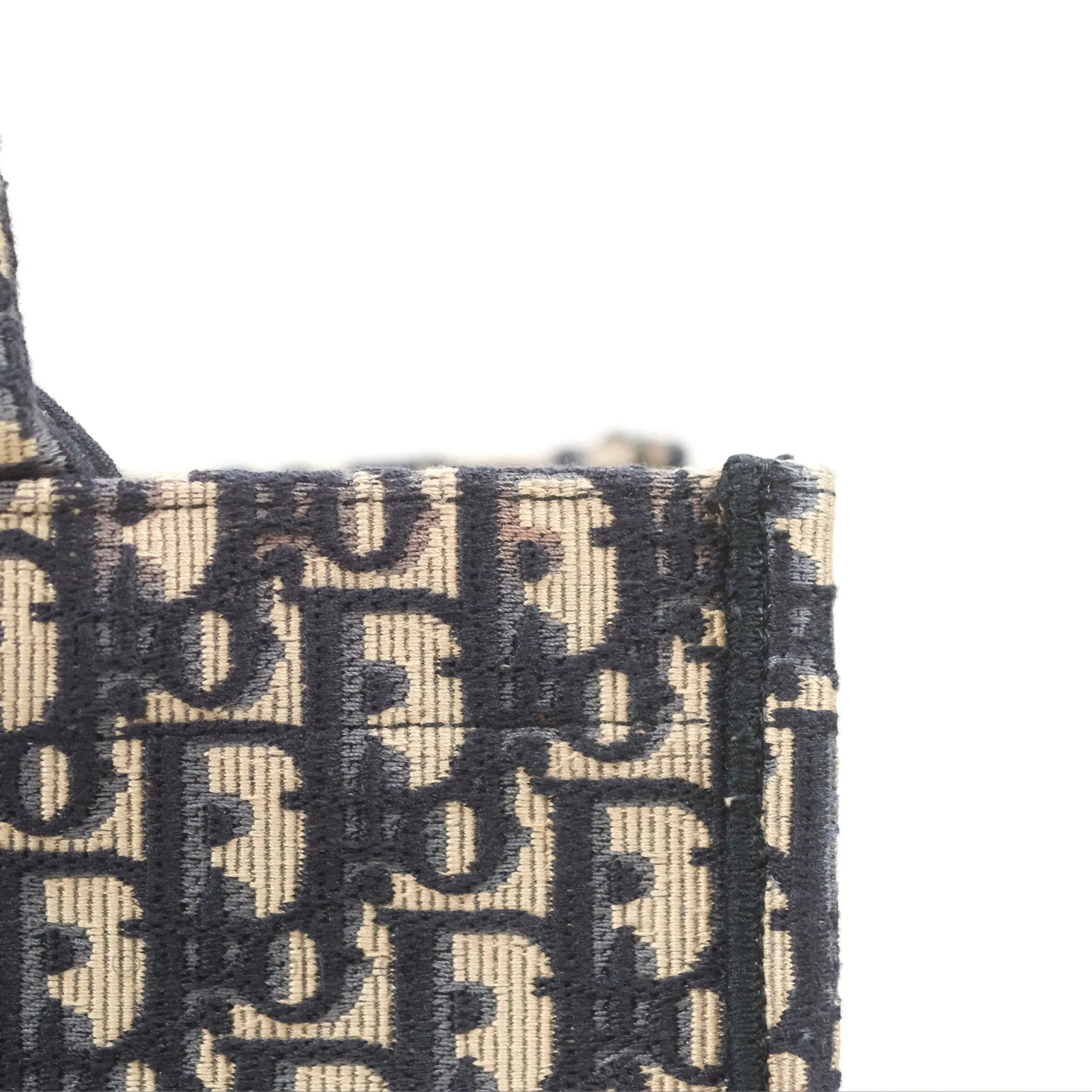 Christian Dior Medium (Old Small) Dior Navy Oblique Embroidery Canvas Book Tote