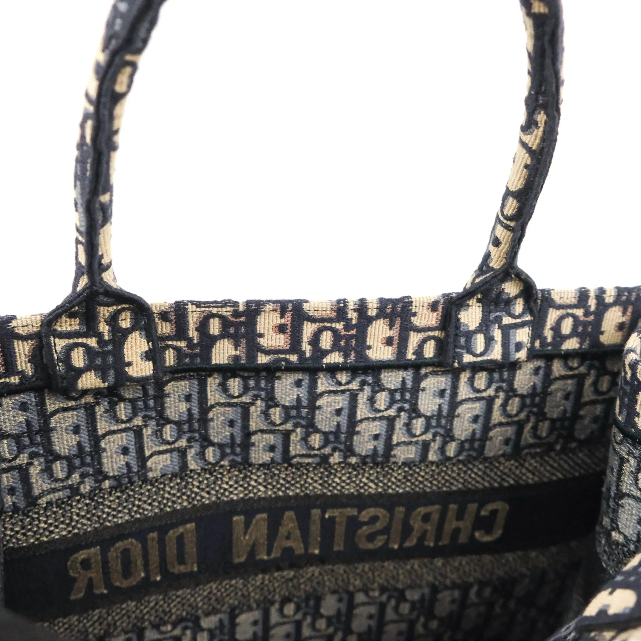 Christian Dior Medium (Old Small) Dior Navy Oblique Embroidery Canvas Book Tote