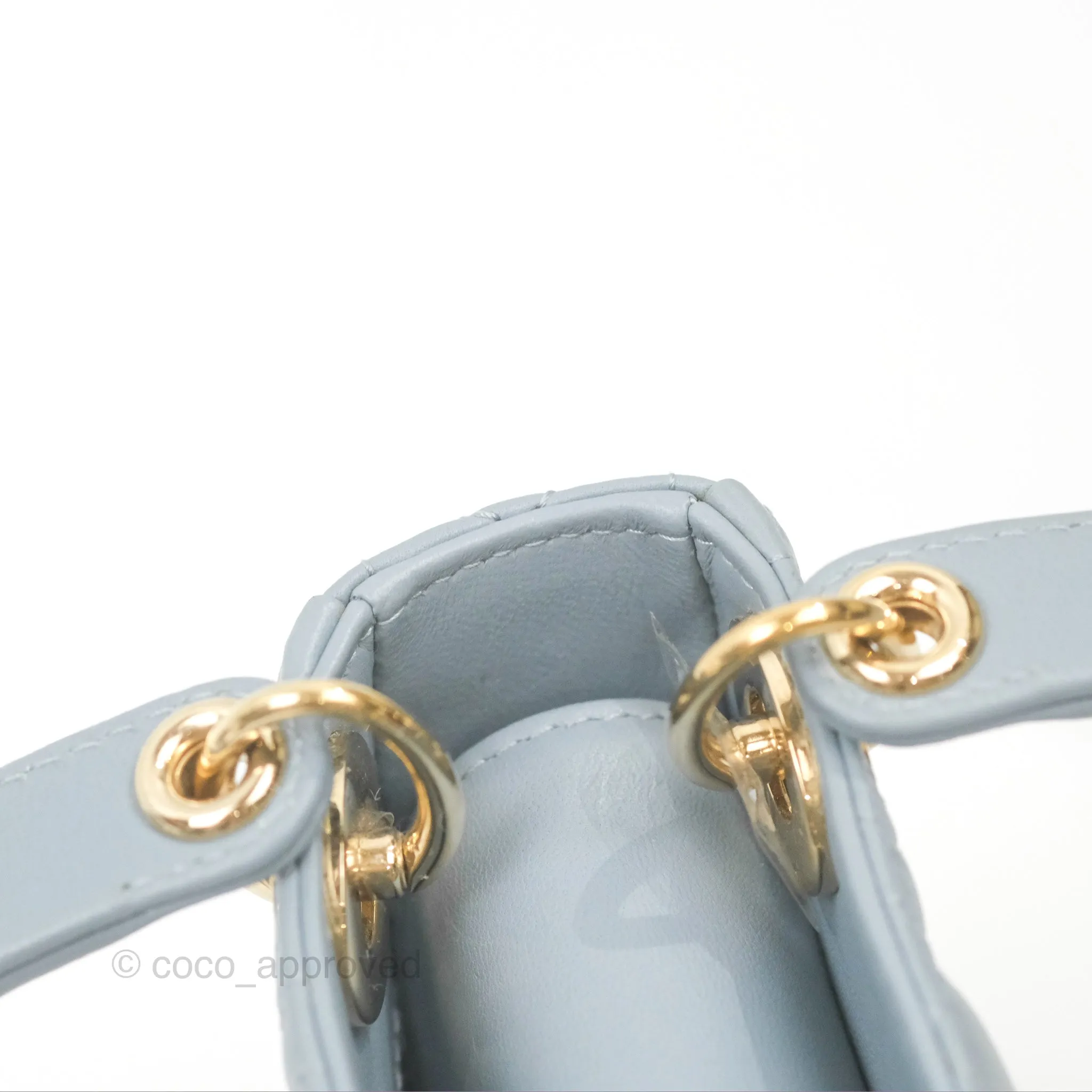 Christian Dior Micro Lady Dior Cannage Blue Grey Lambskin Gold Hardware