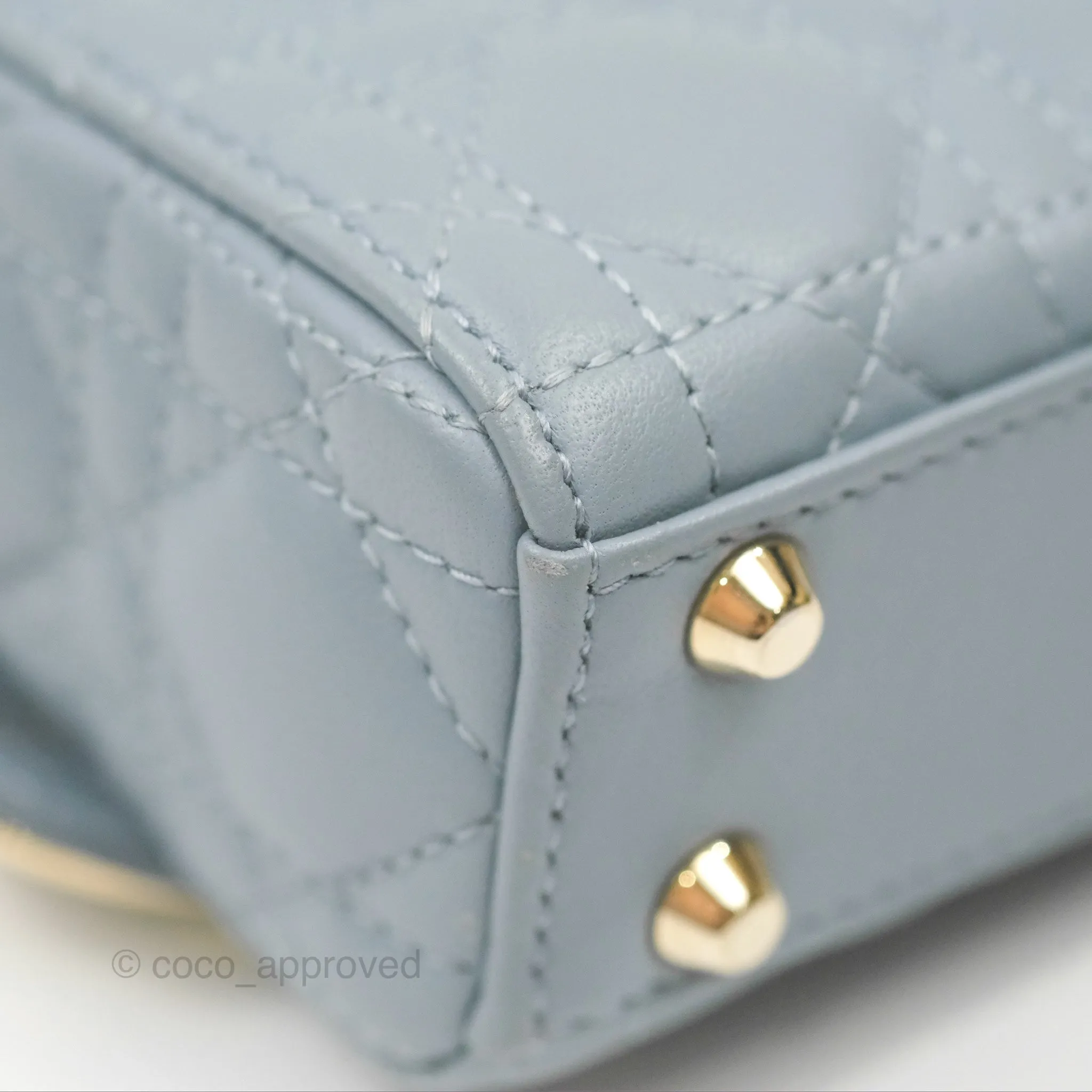 Christian Dior Micro Lady Dior Cannage Blue Grey Lambskin Gold Hardware