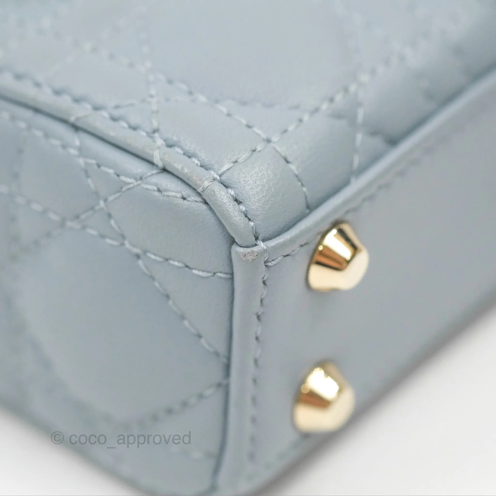Christian Dior Micro Lady Dior Cannage Blue Grey Lambskin Gold Hardware