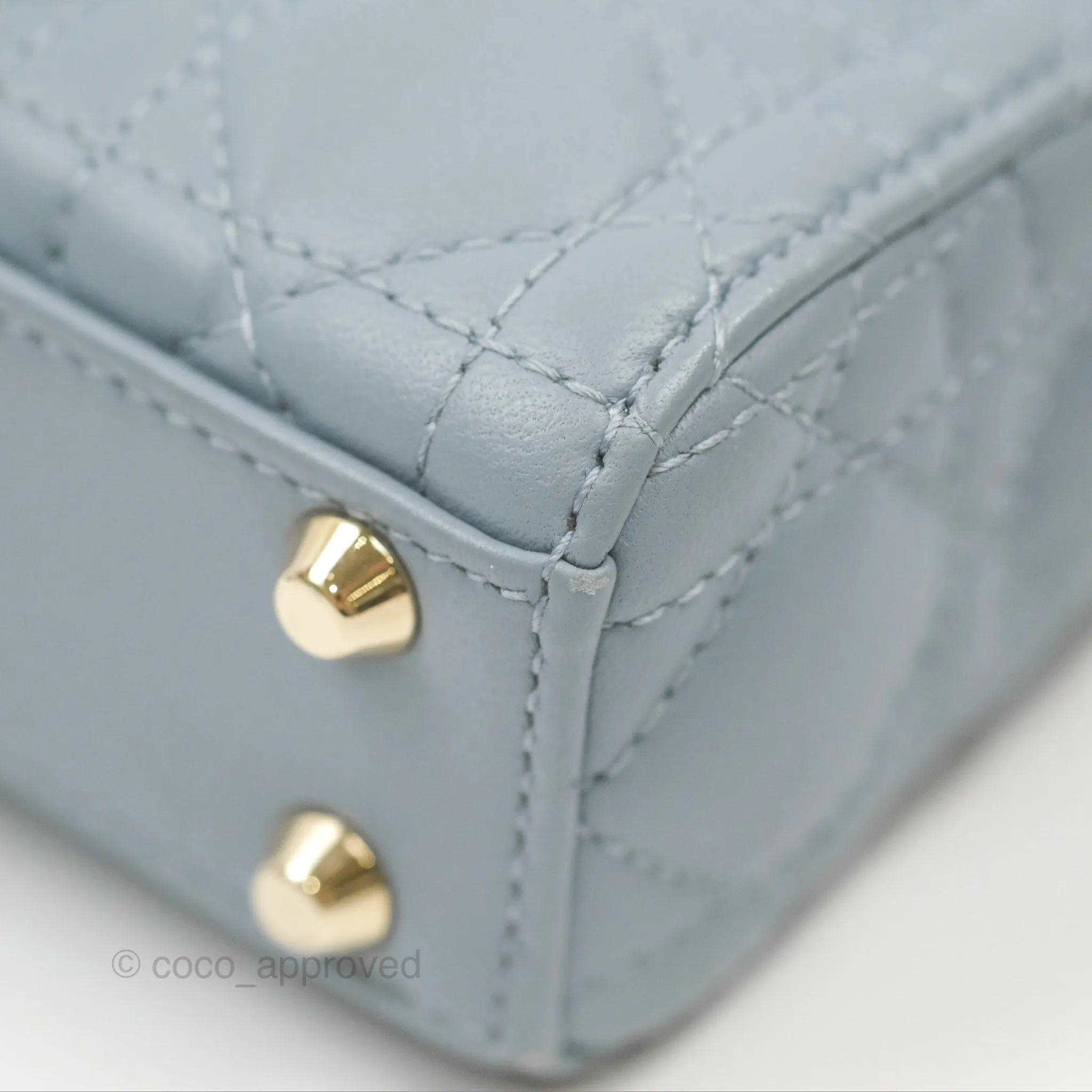Christian Dior Micro Lady Dior Cannage Blue Grey Lambskin Gold Hardware