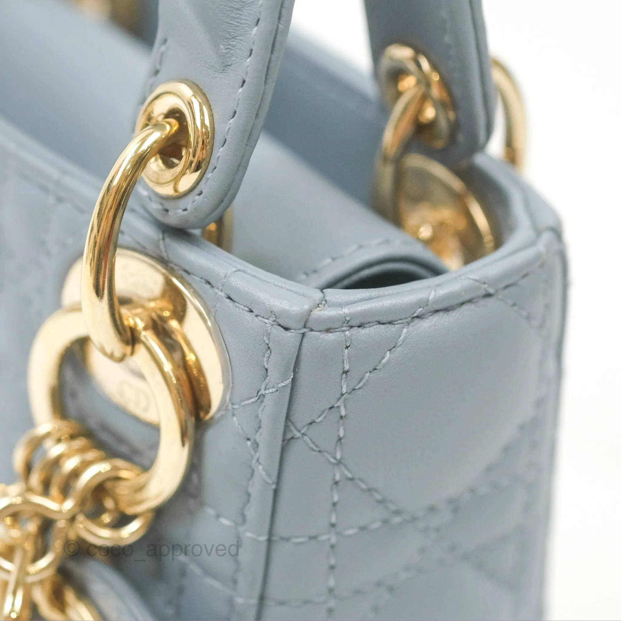 Christian Dior Micro Lady Dior Cannage Blue Grey Lambskin Gold Hardware