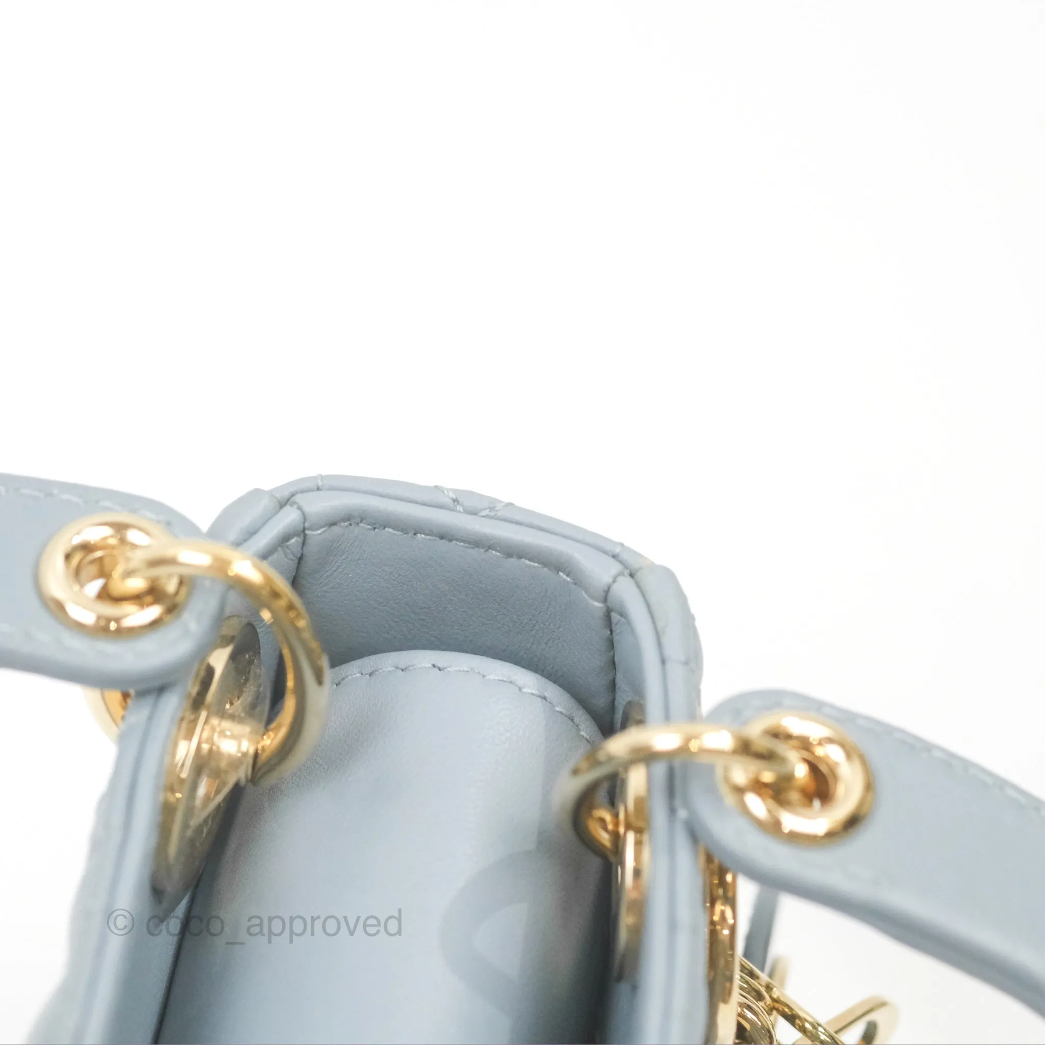 Christian Dior Micro Lady Dior Cannage Blue Grey Lambskin Gold Hardware