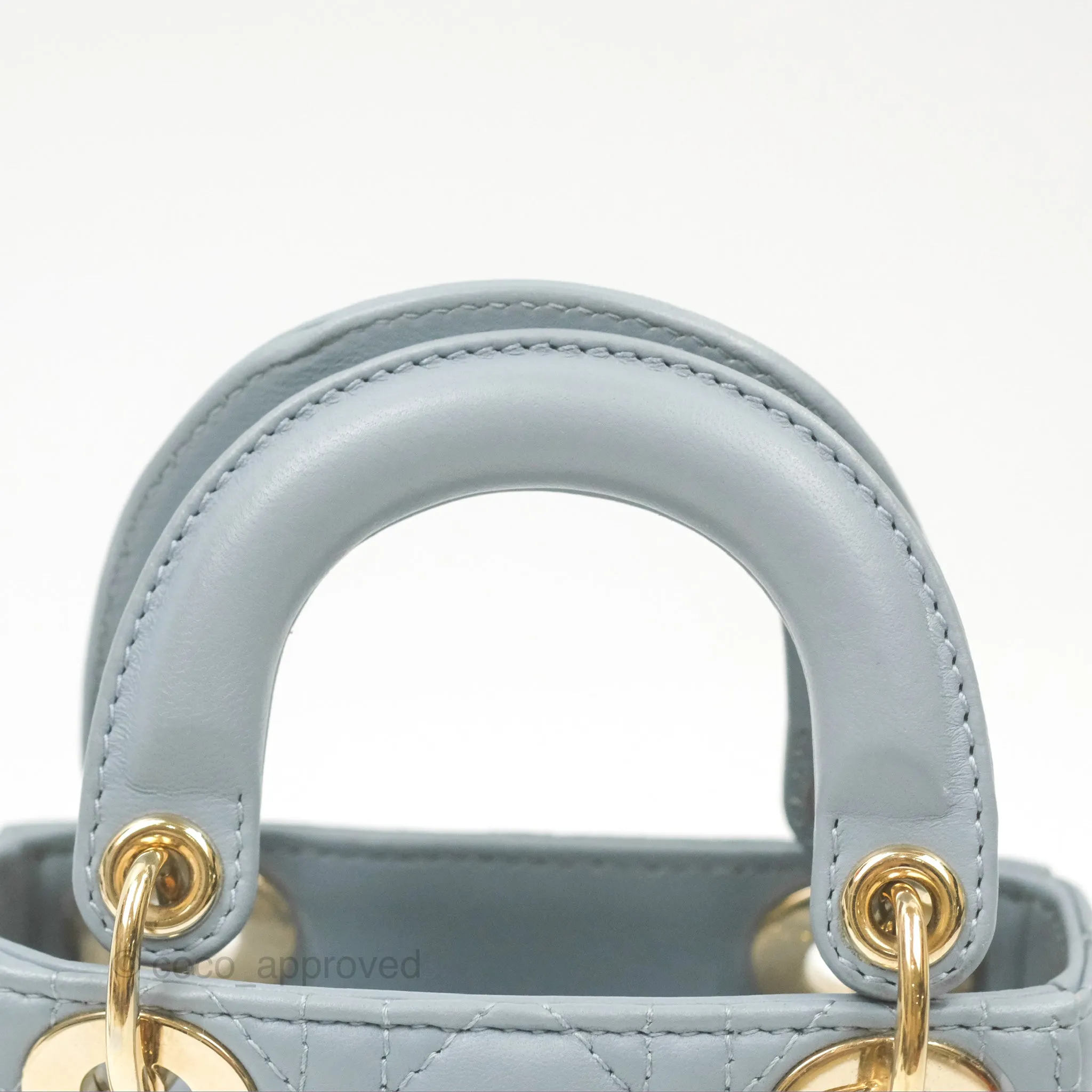 Christian Dior Micro Lady Dior Cannage Blue Grey Lambskin Gold Hardware