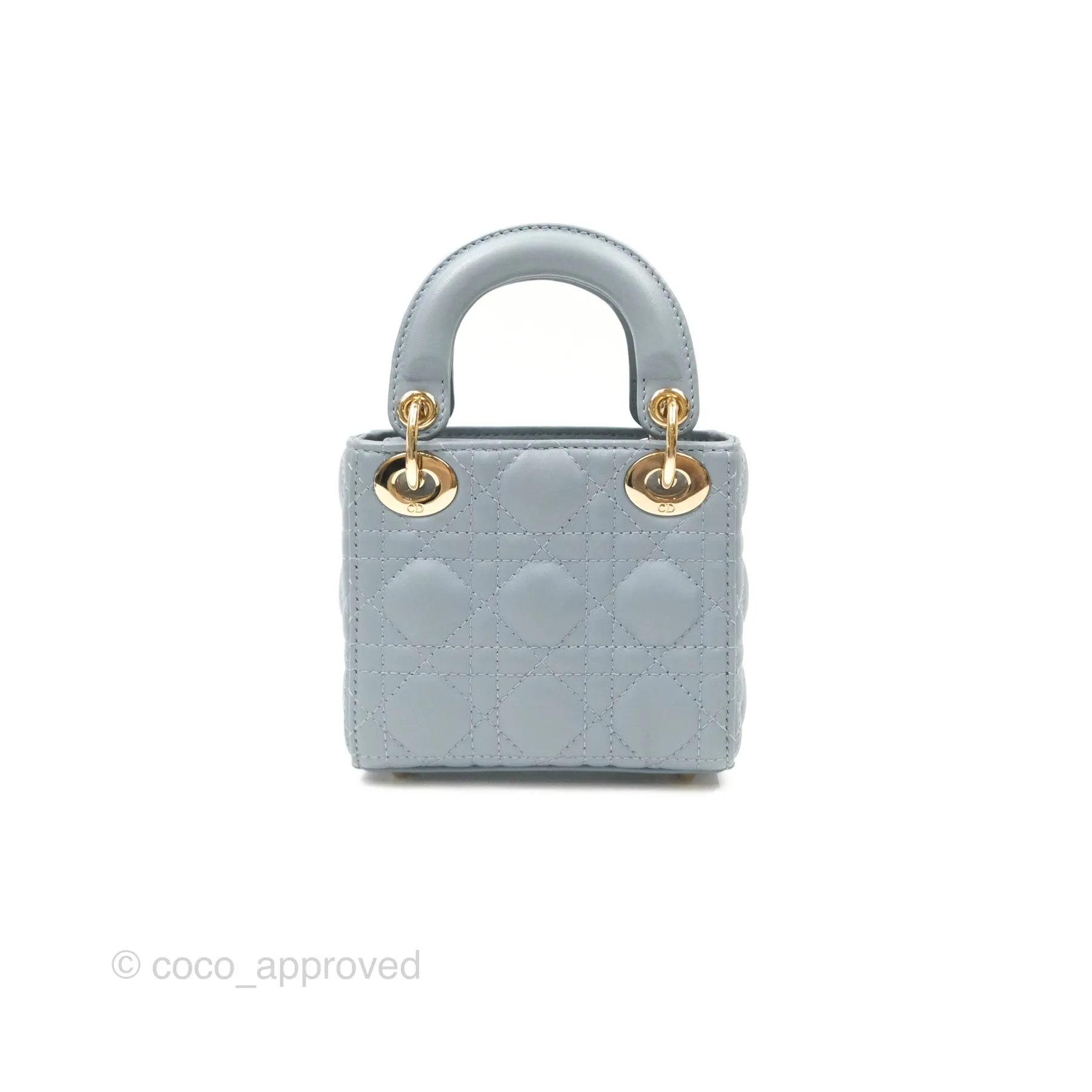Christian Dior Micro Lady Dior Cannage Blue Grey Lambskin Gold Hardware