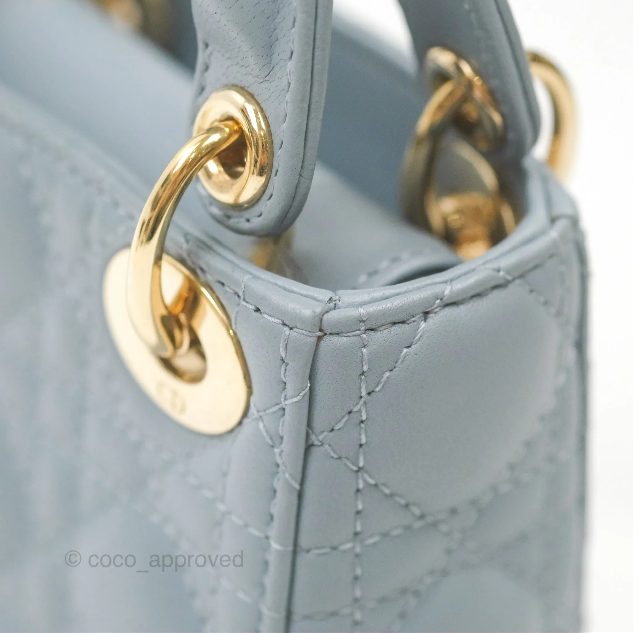 Christian Dior Micro Lady Dior Cannage Blue Grey Lambskin Gold Hardware