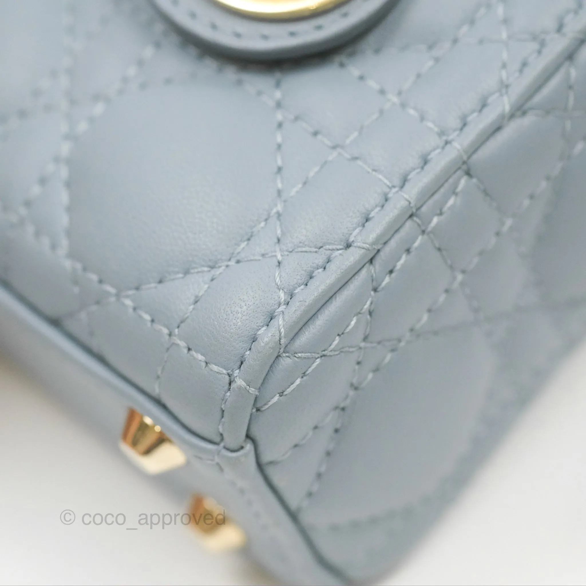 Christian Dior Micro Lady Dior Cannage Blue Grey Lambskin Gold Hardware