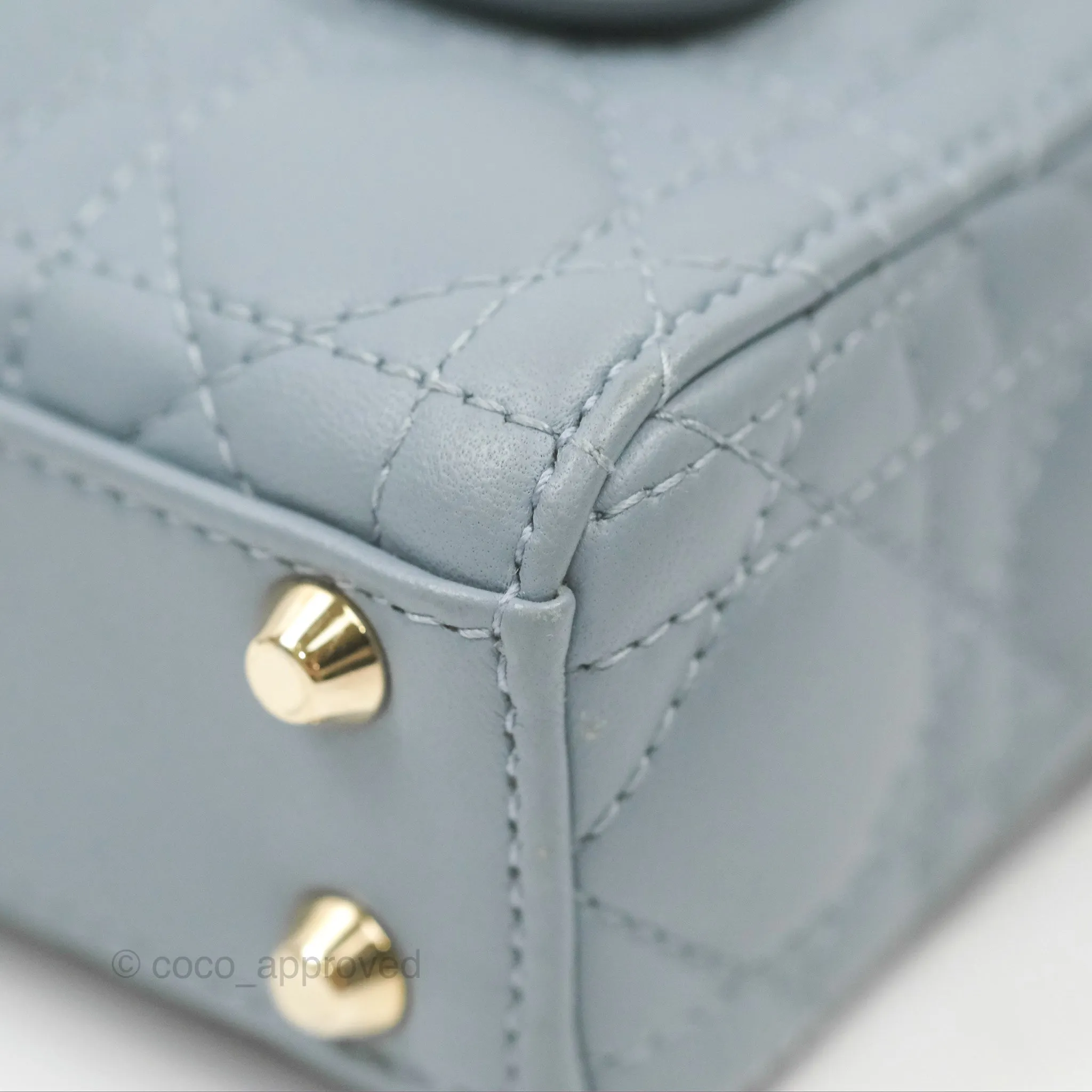 Christian Dior Micro Lady Dior Cannage Blue Grey Lambskin Gold Hardware