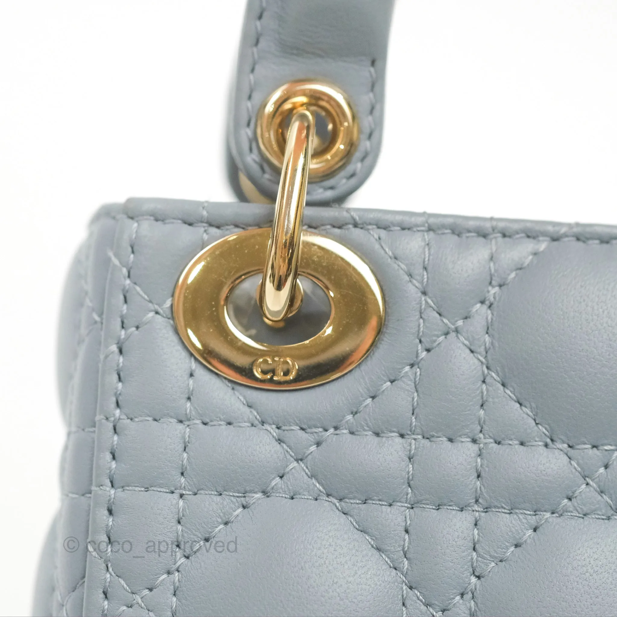Christian Dior Micro Lady Dior Cannage Blue Grey Lambskin Gold Hardware