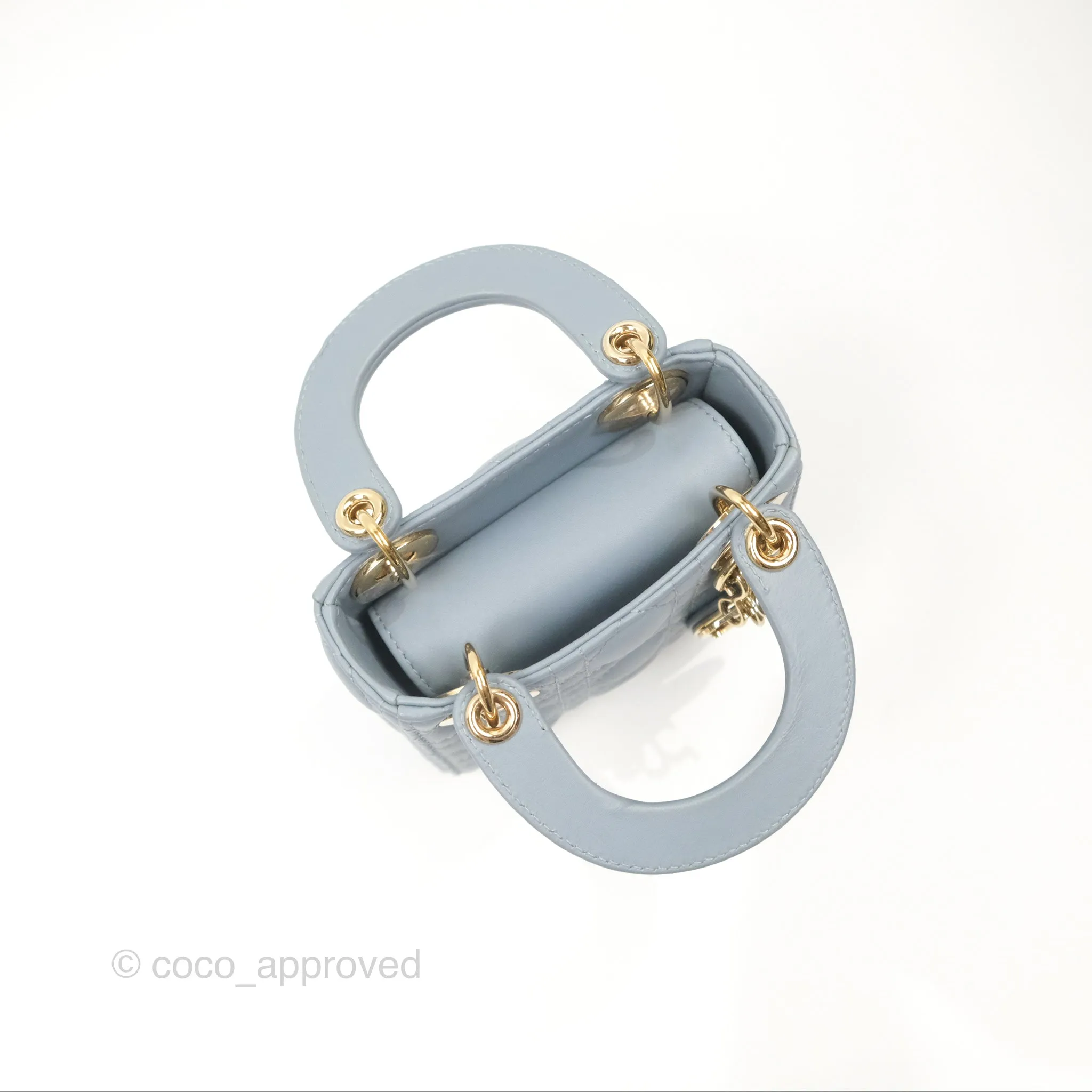 Christian Dior Micro Lady Dior Cannage Blue Grey Lambskin Gold Hardware