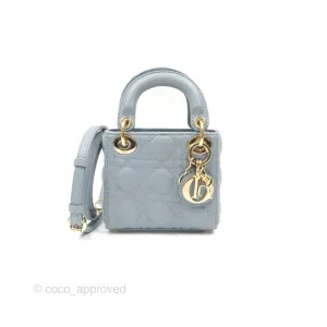 Christian Dior Micro Lady Dior Cannage Blue Grey Lambskin Gold Hardware
