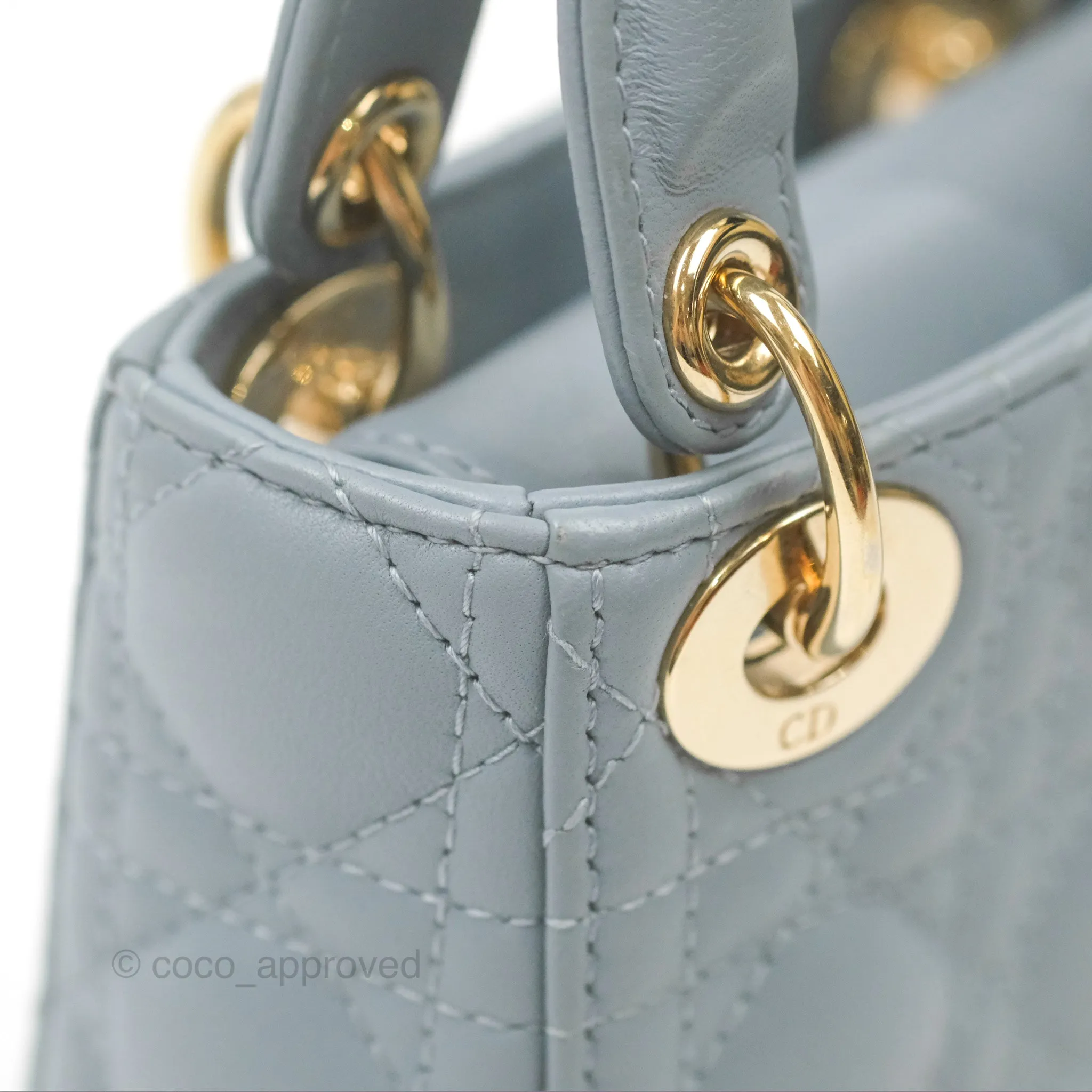 Christian Dior Micro Lady Dior Cannage Blue Grey Lambskin Gold Hardware