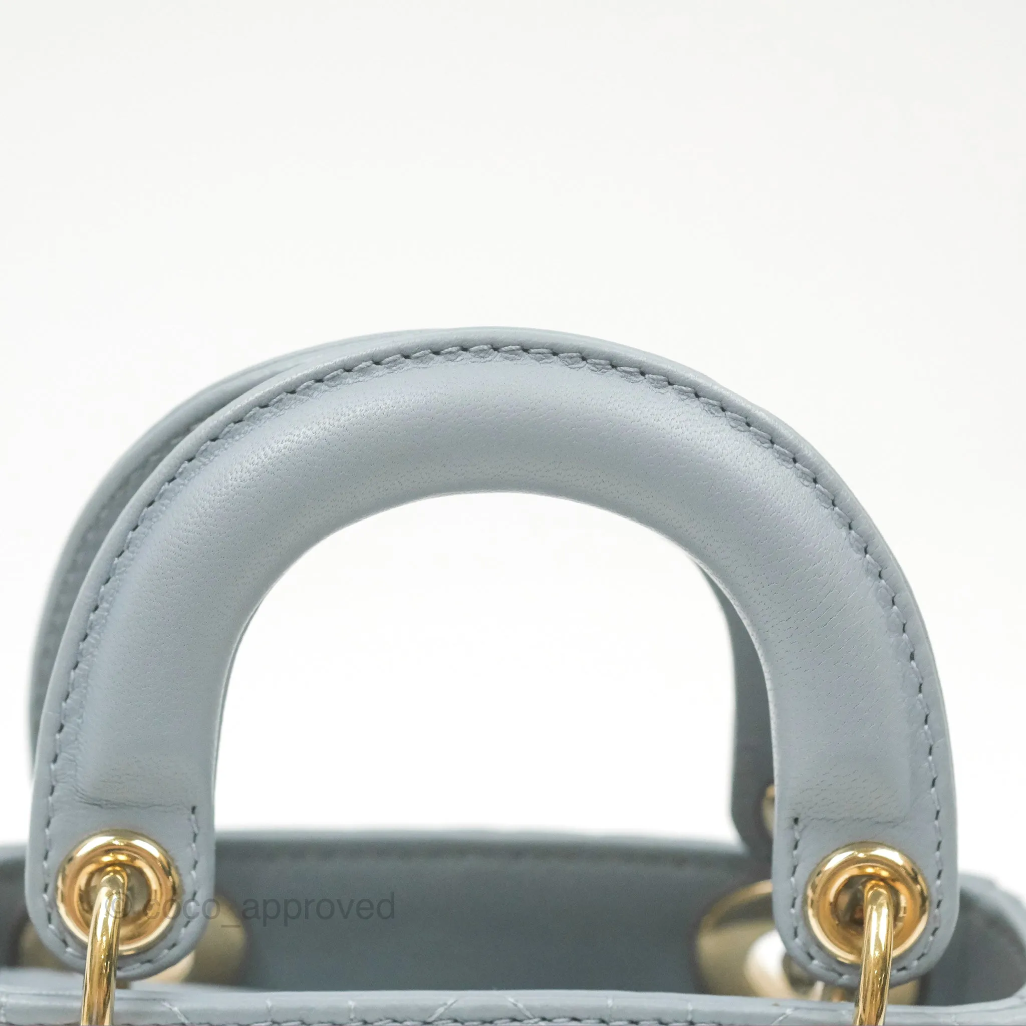 Christian Dior Micro Lady Dior Cannage Blue Grey Lambskin Gold Hardware