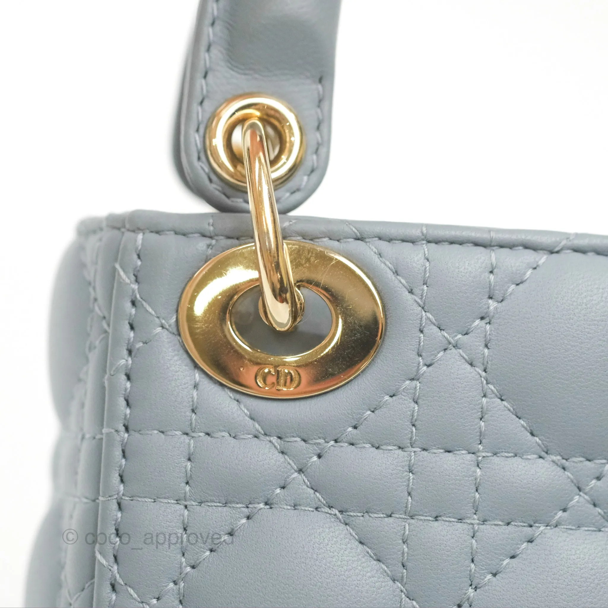 Christian Dior Micro Lady Dior Cannage Blue Grey Lambskin Gold Hardware