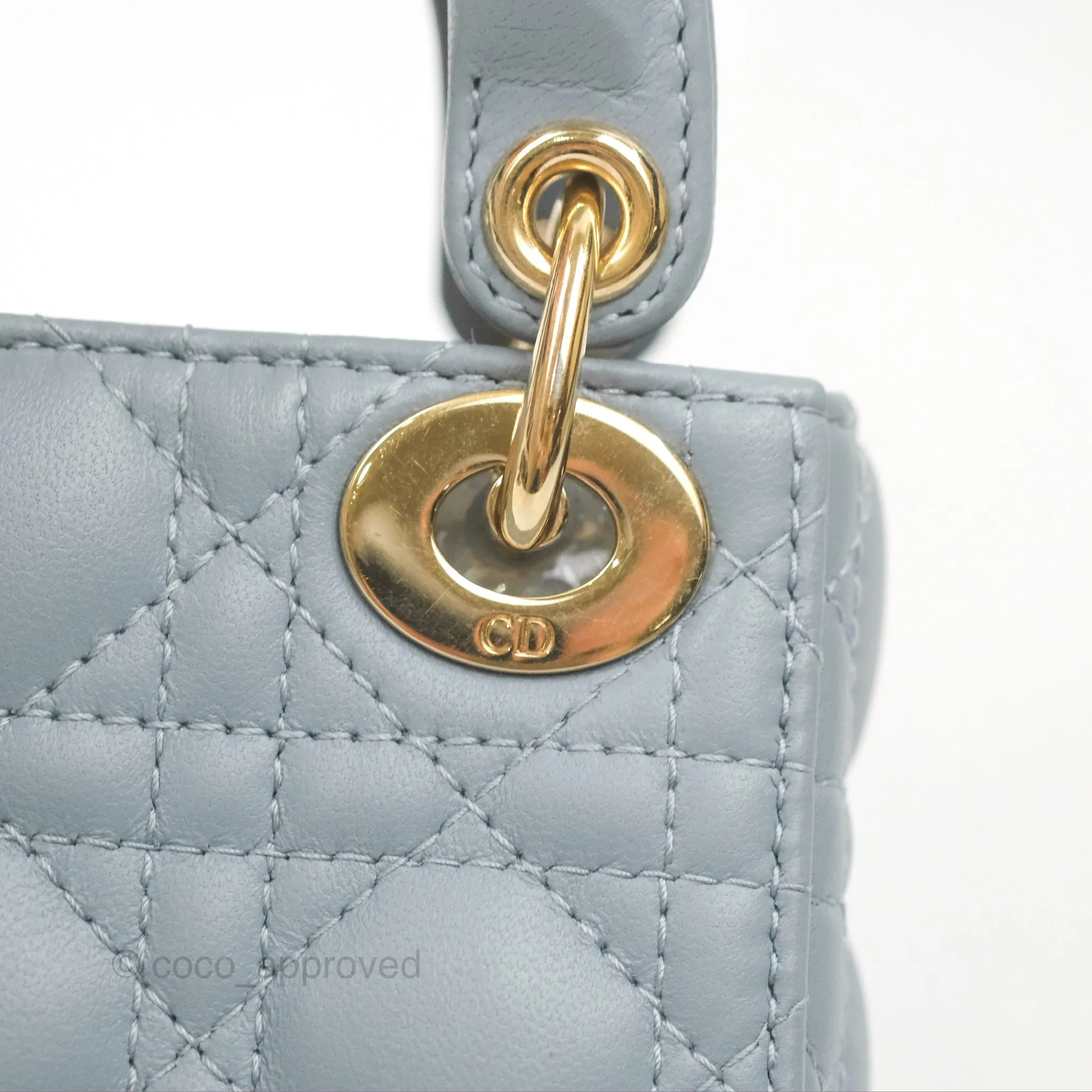 Christian Dior Micro Lady Dior Cannage Blue Grey Lambskin Gold Hardware