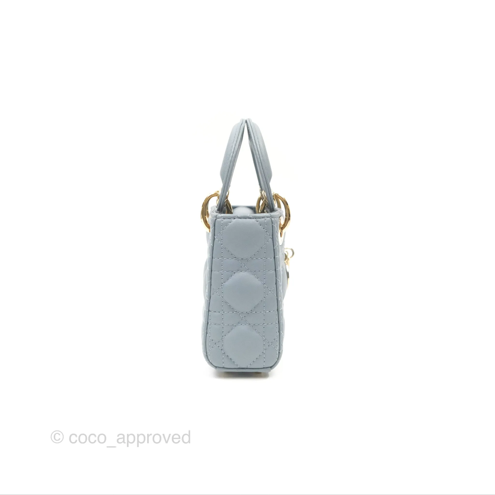 Christian Dior Micro Lady Dior Cannage Blue Grey Lambskin Gold Hardware