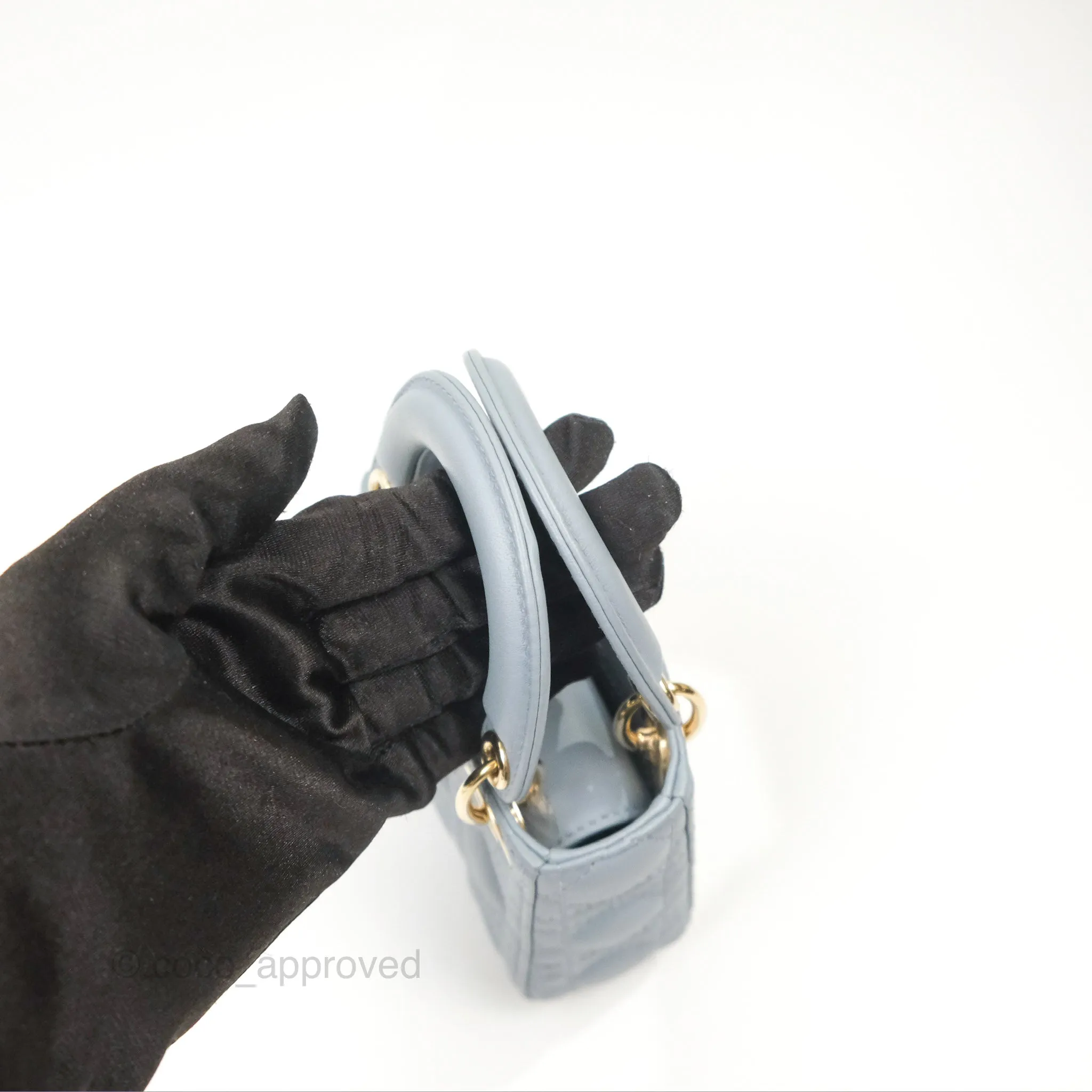 Christian Dior Micro Lady Dior Cannage Blue Grey Lambskin Gold Hardware