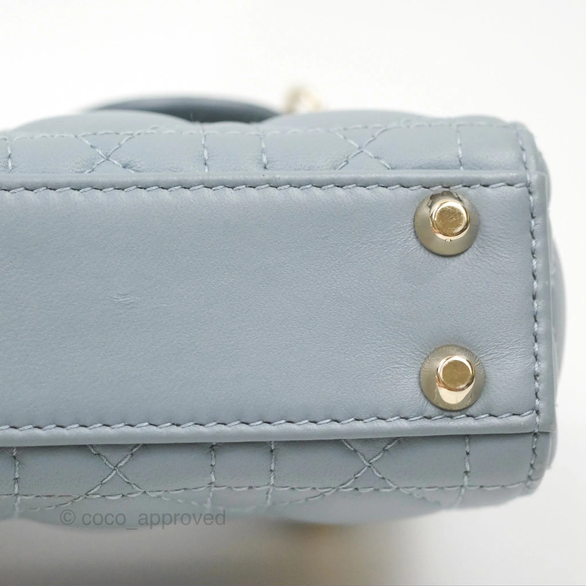 Christian Dior Micro Lady Dior Cannage Blue Grey Lambskin Gold Hardware