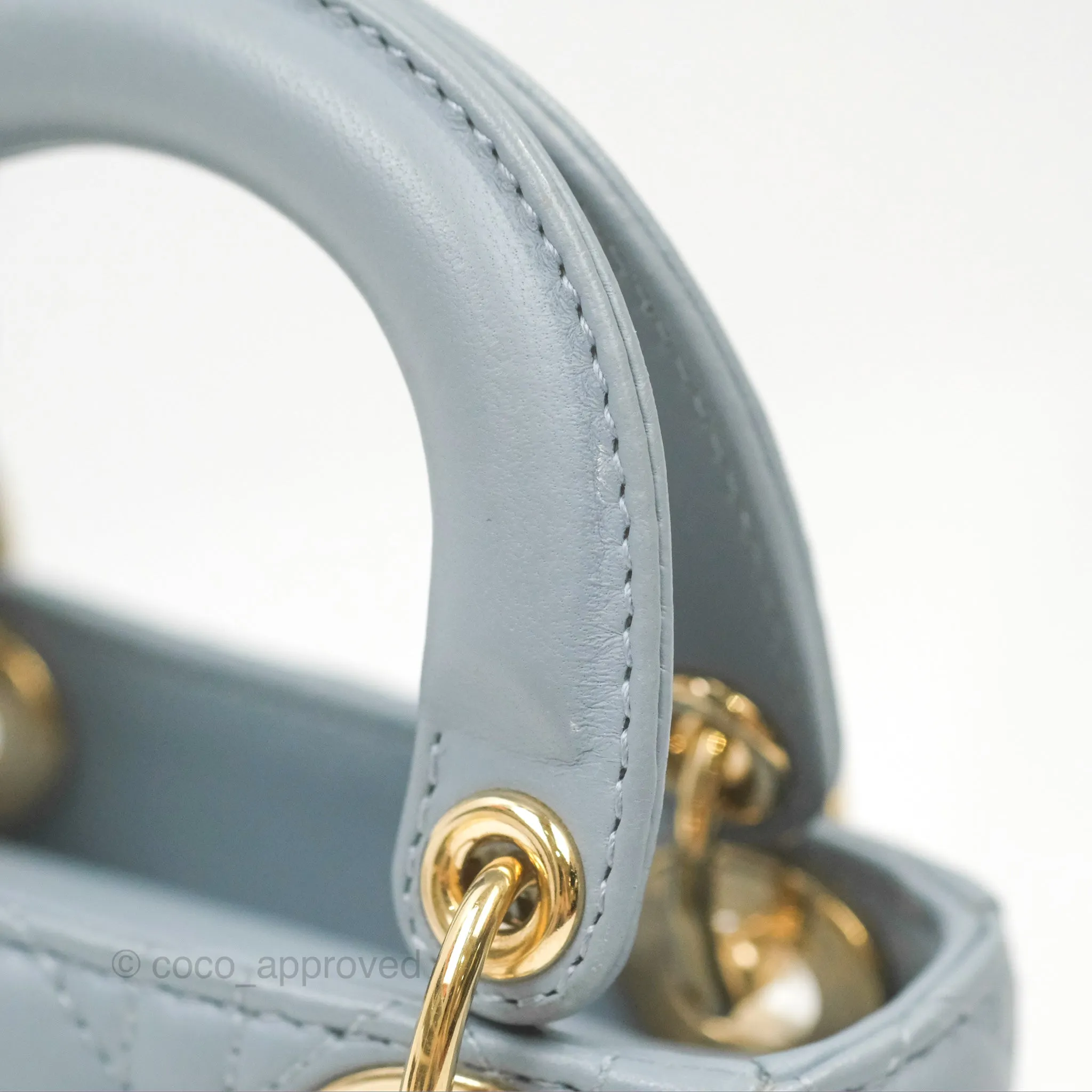 Christian Dior Micro Lady Dior Cannage Blue Grey Lambskin Gold Hardware