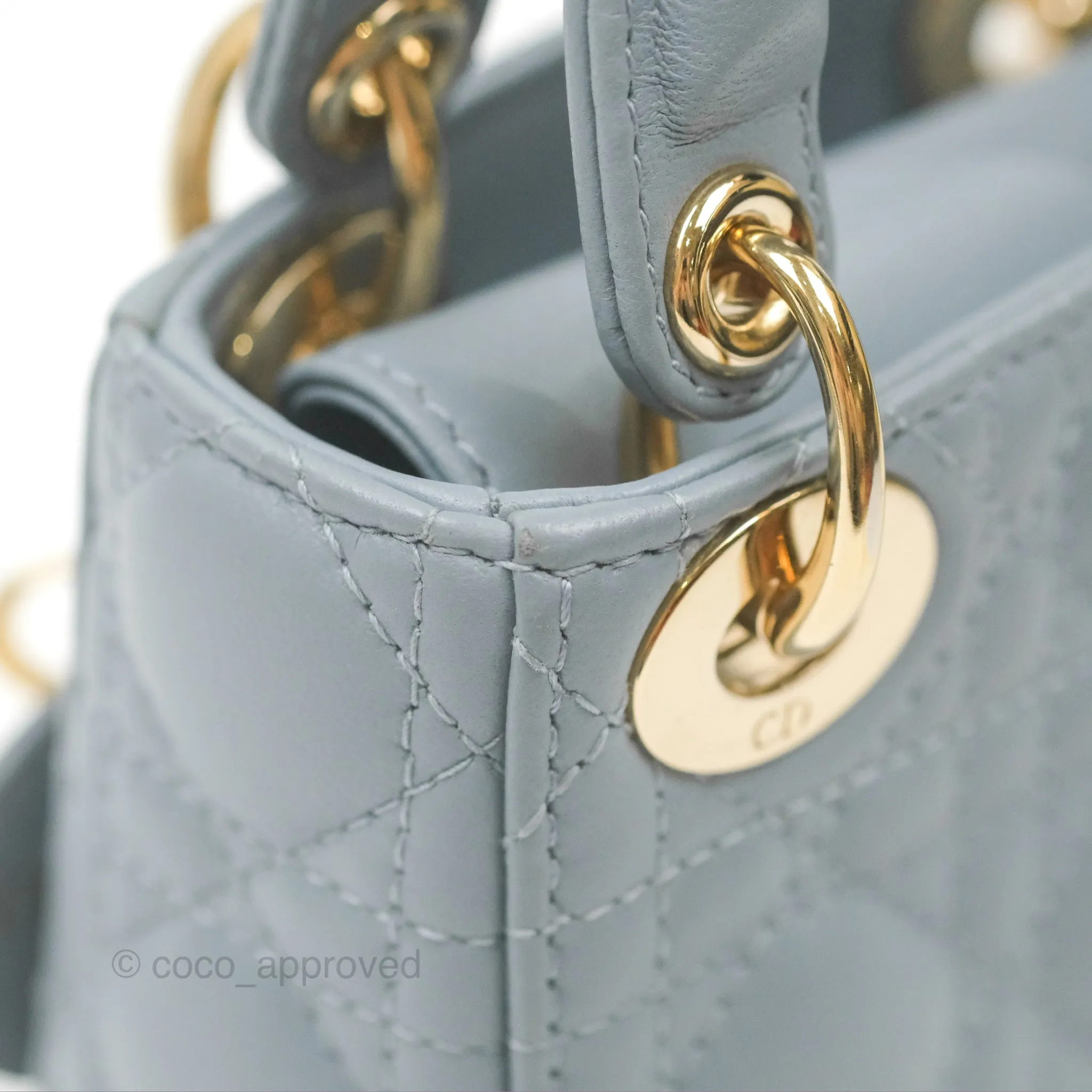 Christian Dior Micro Lady Dior Cannage Blue Grey Lambskin Gold Hardware