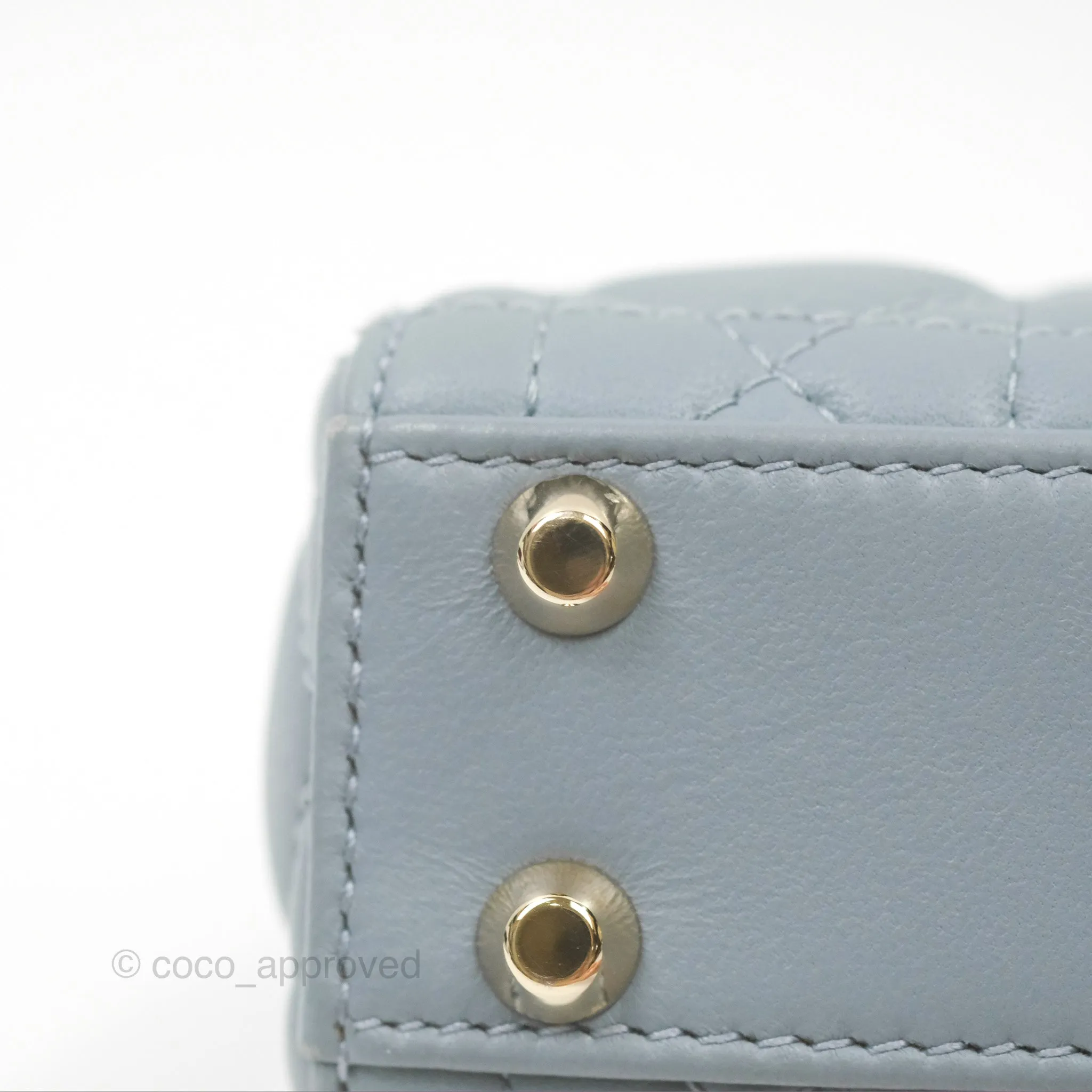 Christian Dior Micro Lady Dior Cannage Blue Grey Lambskin Gold Hardware