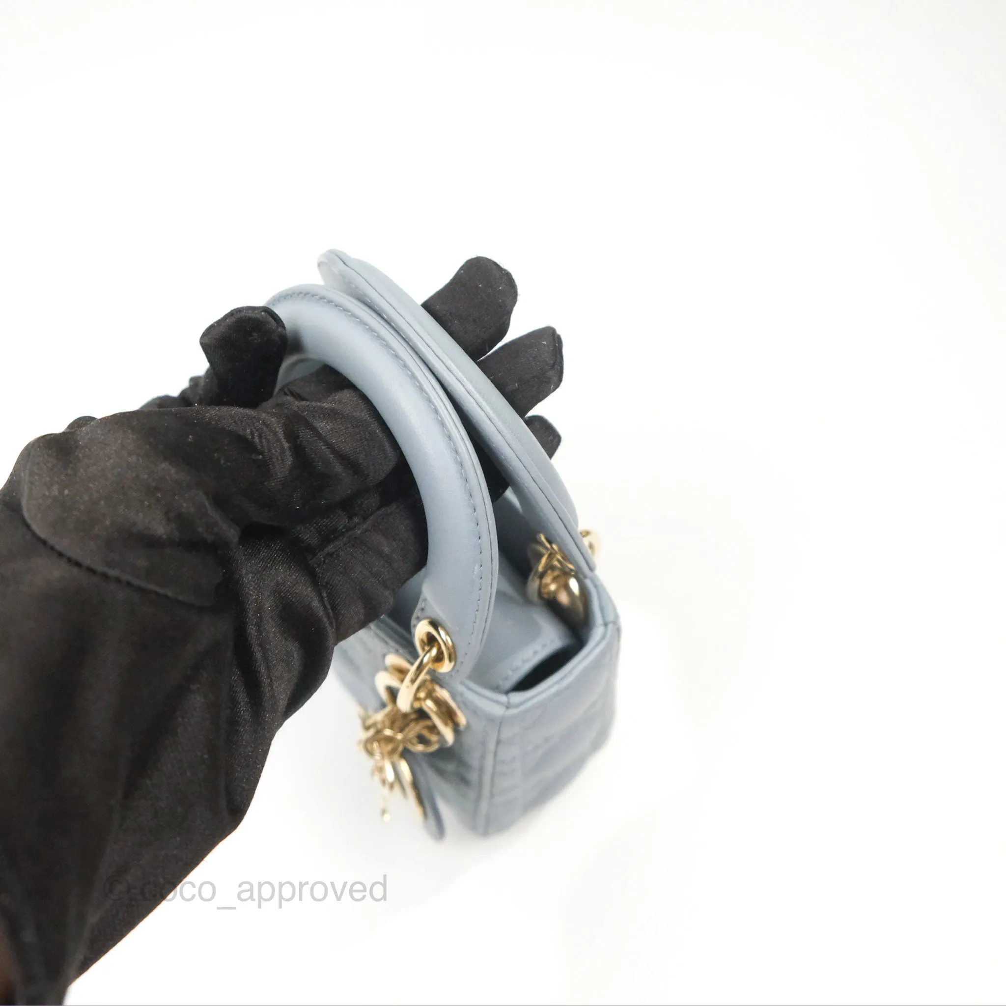Christian Dior Micro Lady Dior Cannage Blue Grey Lambskin Gold Hardware