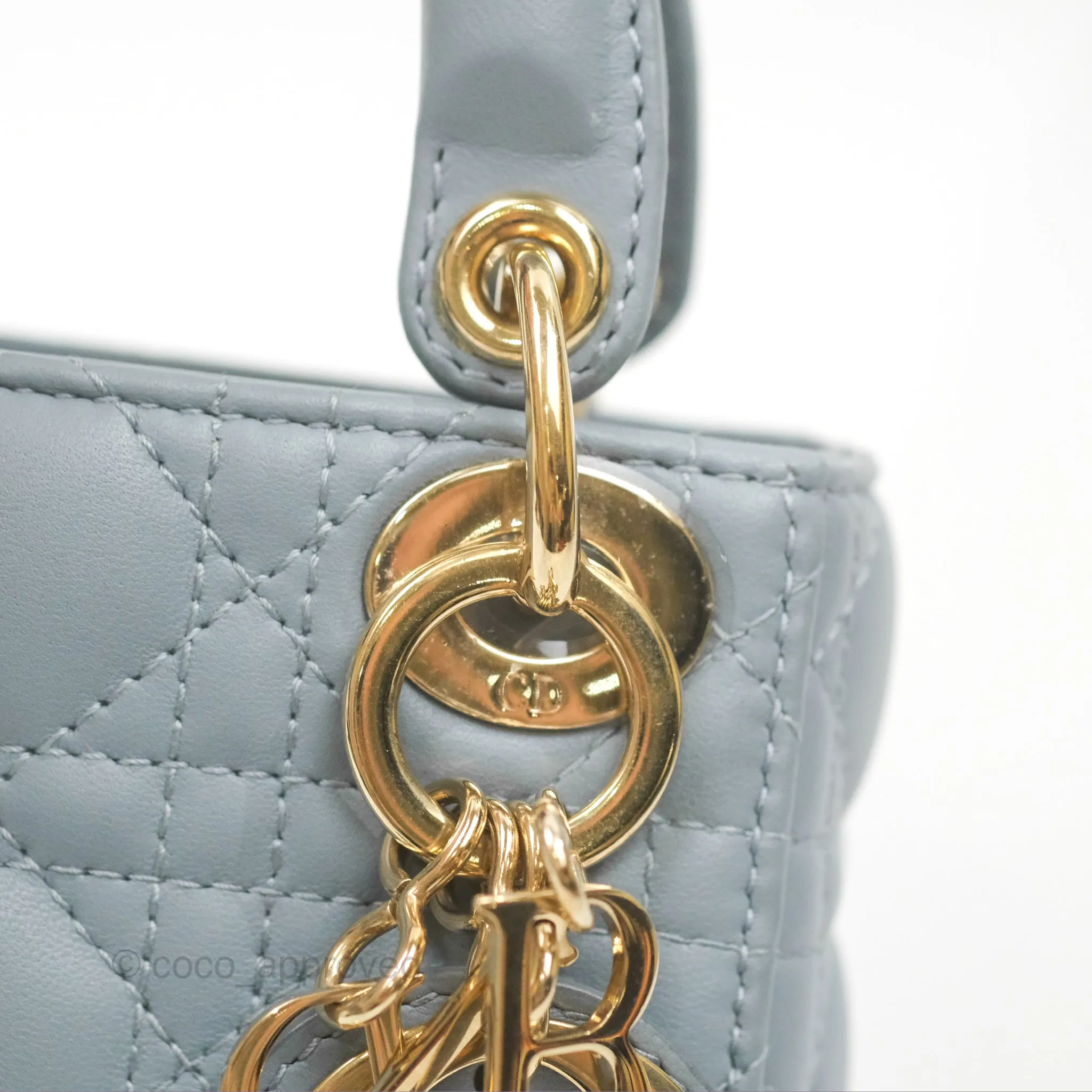 Christian Dior Micro Lady Dior Cannage Blue Grey Lambskin Gold Hardware