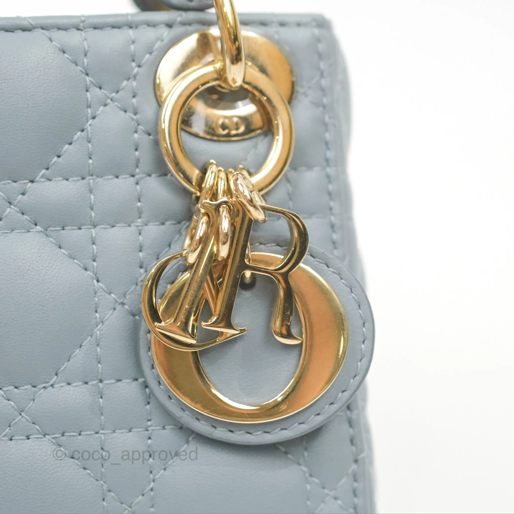 Christian Dior Micro Lady Dior Cannage Blue Grey Lambskin Gold Hardware
