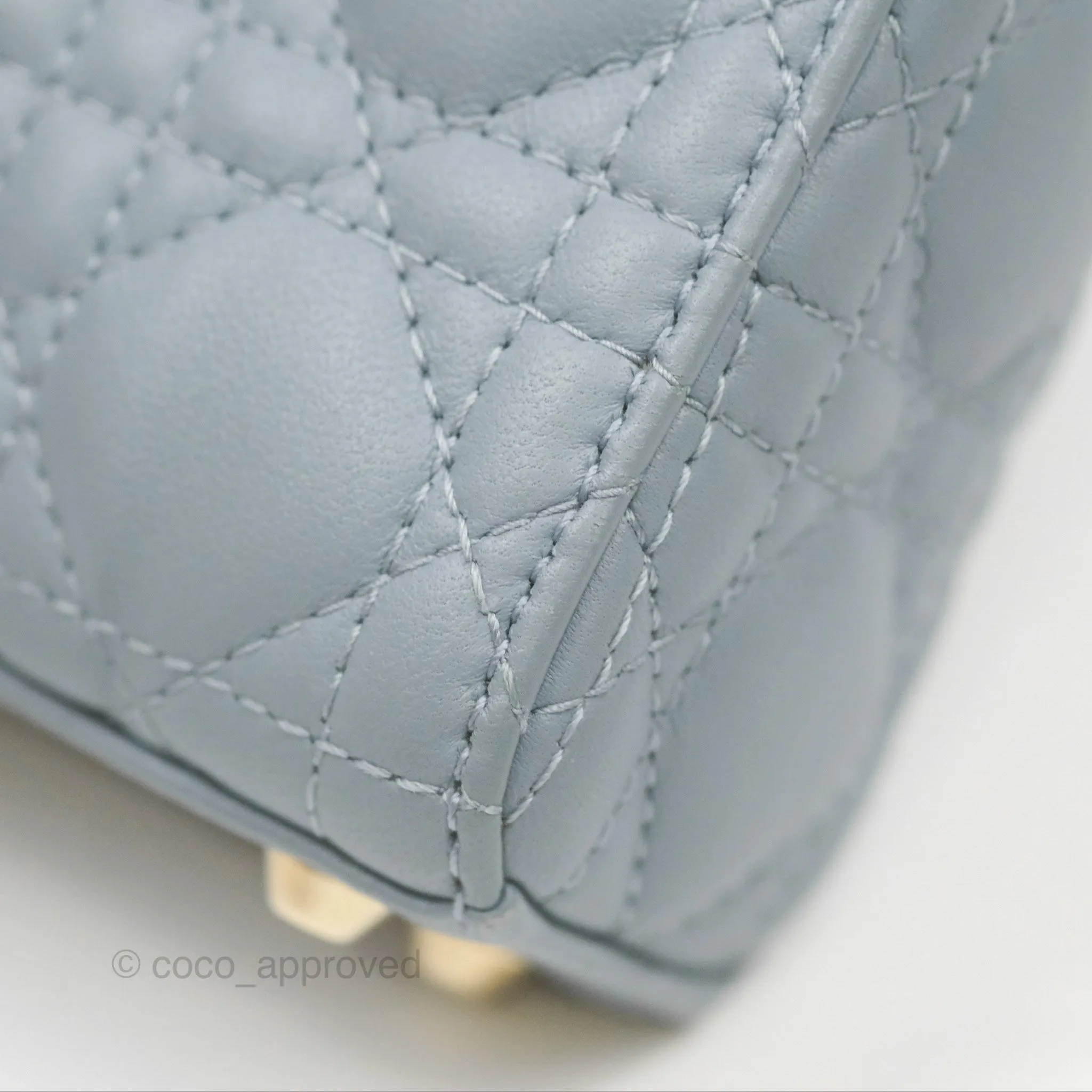 Christian Dior Micro Lady Dior Cannage Blue Grey Lambskin Gold Hardware