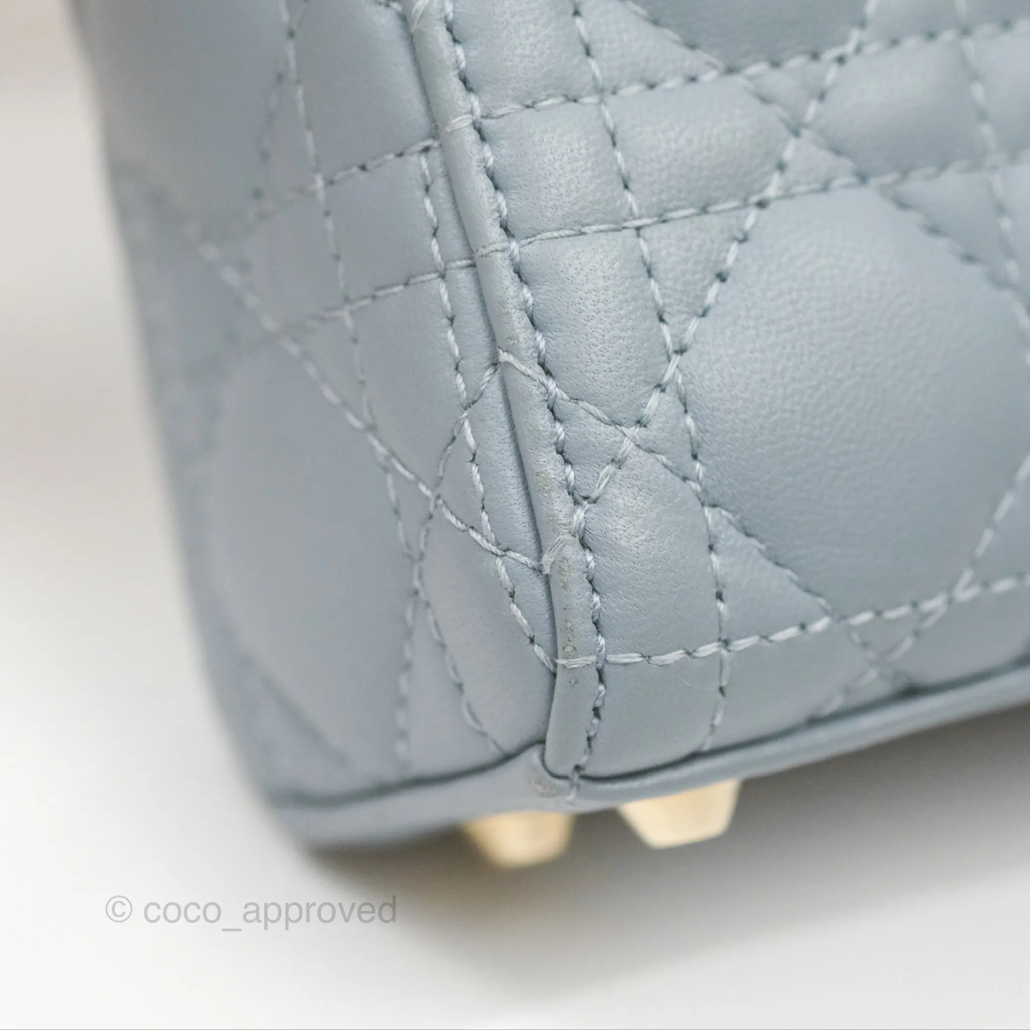 Christian Dior Micro Lady Dior Cannage Blue Grey Lambskin Gold Hardware