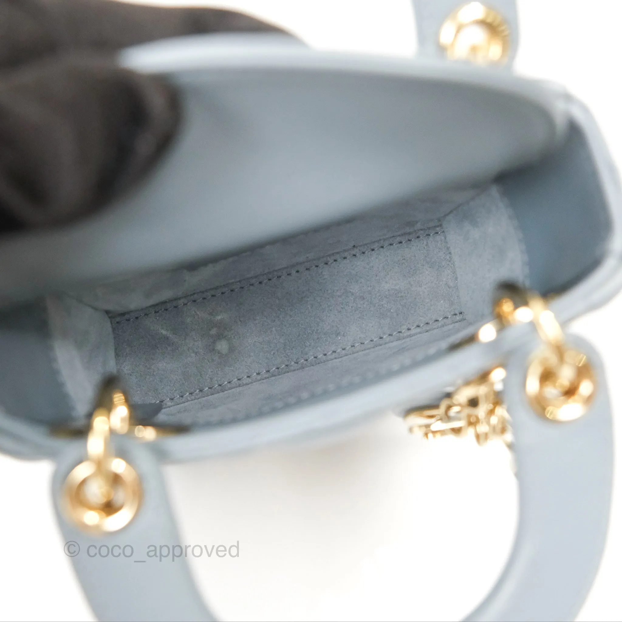 Christian Dior Micro Lady Dior Cannage Blue Grey Lambskin Gold Hardware