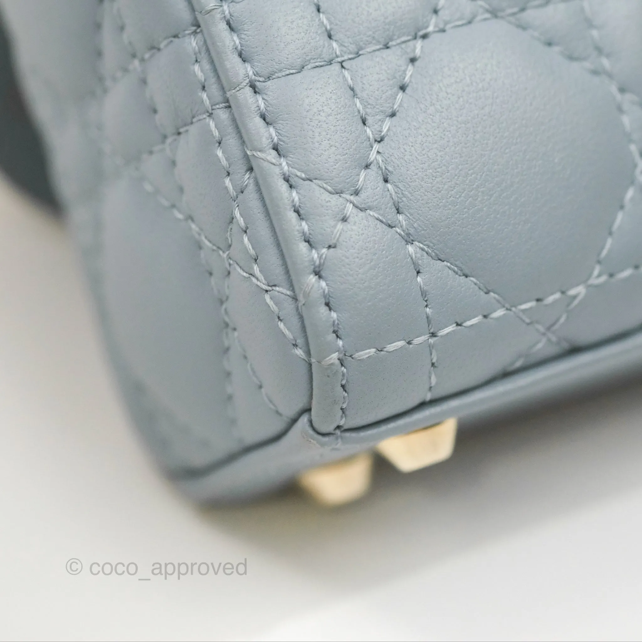 Christian Dior Micro Lady Dior Cannage Blue Grey Lambskin Gold Hardware