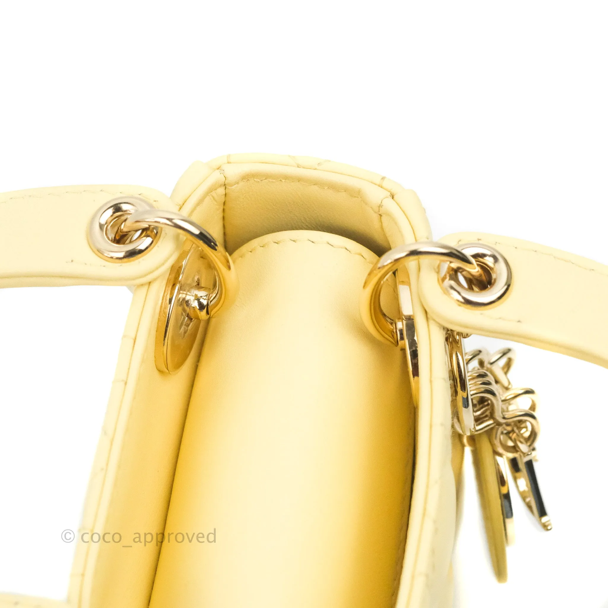 Christian Dior Micro Lady Dior Cannage Pale Yellow Lambskin Gold Hardware