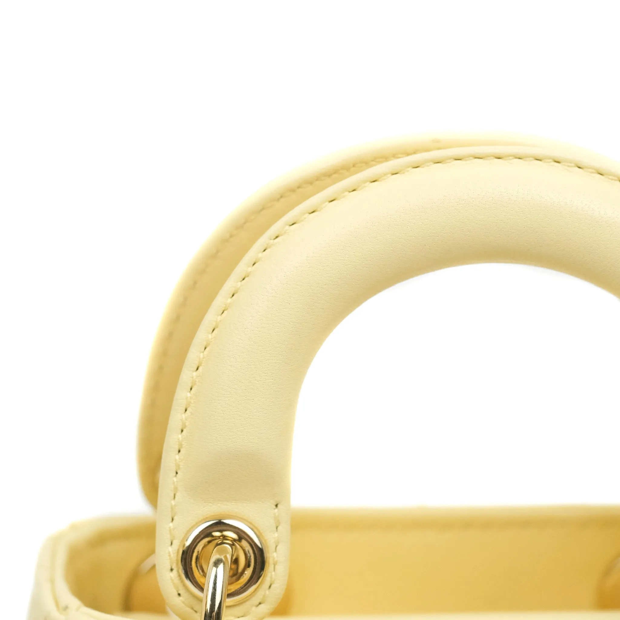 Christian Dior Micro Lady Dior Cannage Pale Yellow Lambskin Gold Hardware