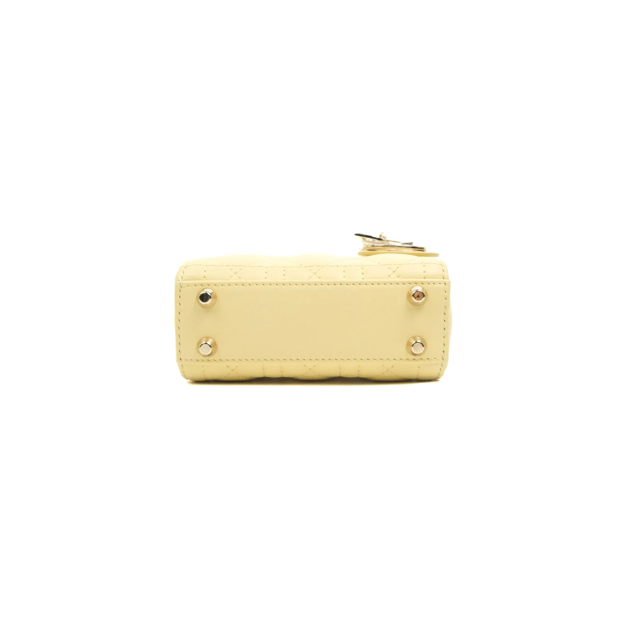Christian Dior Micro Lady Dior Cannage Pale Yellow Lambskin Gold Hardware