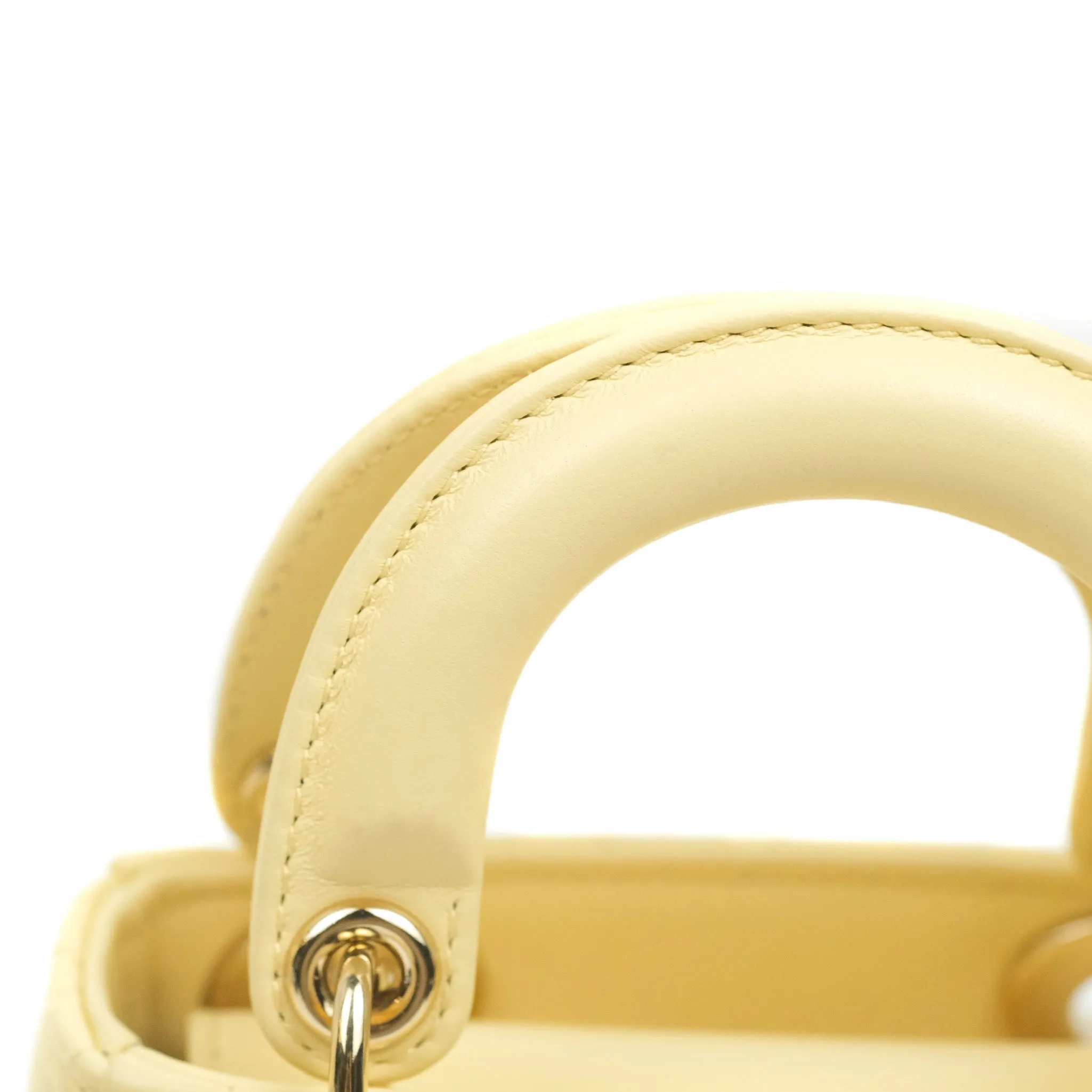 Christian Dior Micro Lady Dior Cannage Pale Yellow Lambskin Gold Hardware