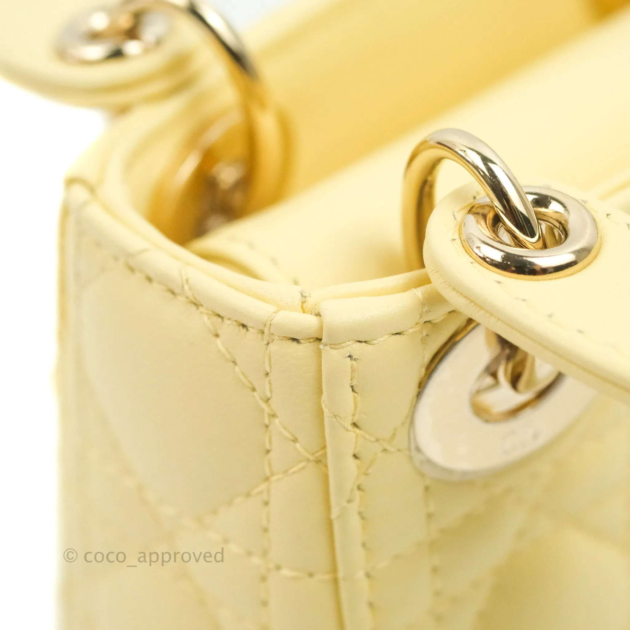 Christian Dior Micro Lady Dior Cannage Pale Yellow Lambskin Gold Hardware