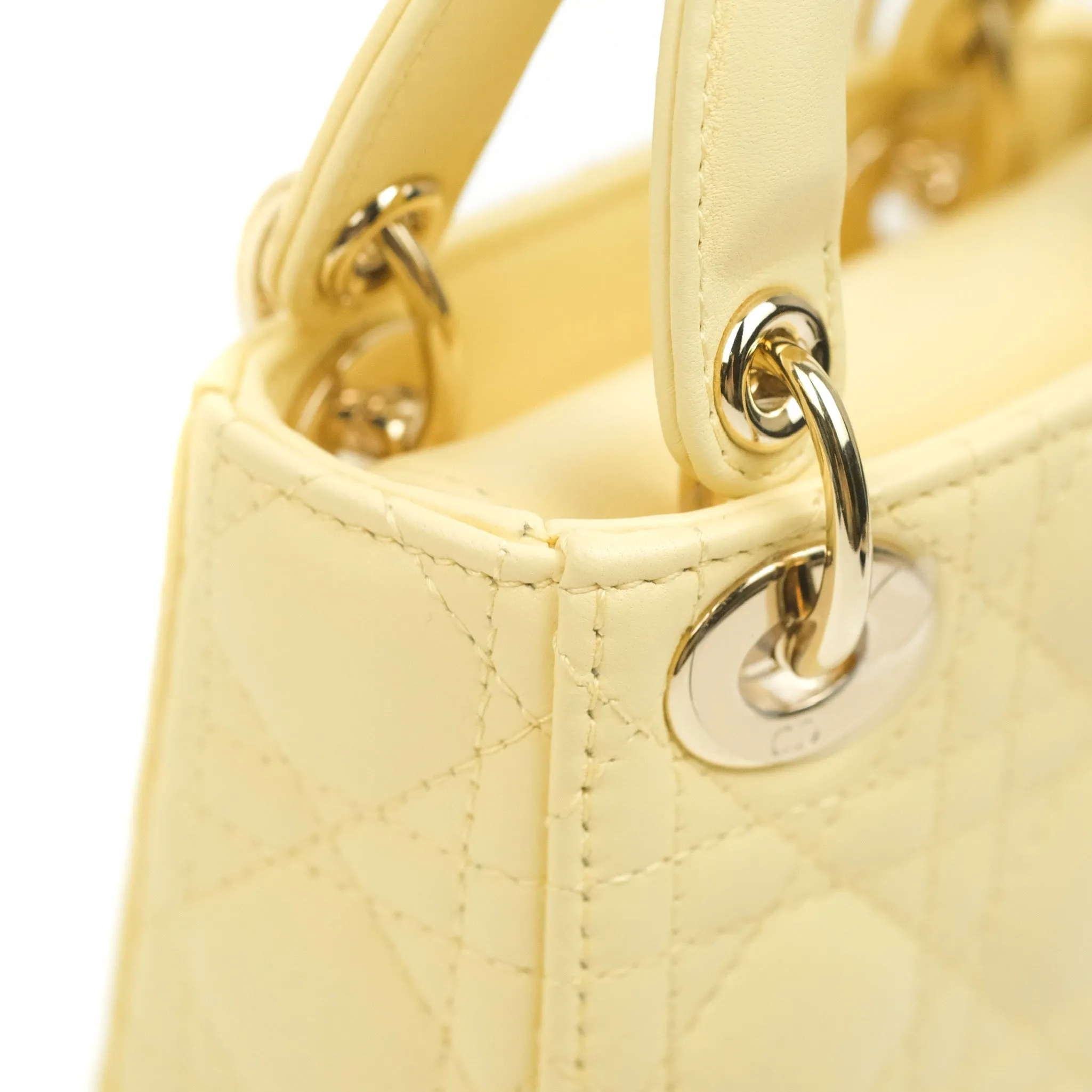 Christian Dior Micro Lady Dior Cannage Pale Yellow Lambskin Gold Hardware